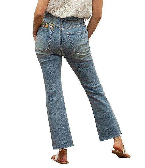 Karyn Seo Drea Floral Embroidered Pockets Ankle Denim Jeans Product Image