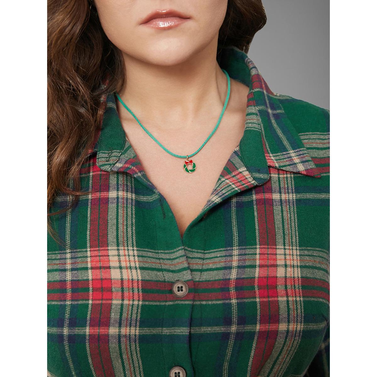 Plus Size Plaid Button Detail Pocket Belted Arc Hem Dress Multicolor Women Leisure Pocket Shirt collar Long Sleeve Curvy Midi Dress BloomChic 26/4X Product Image