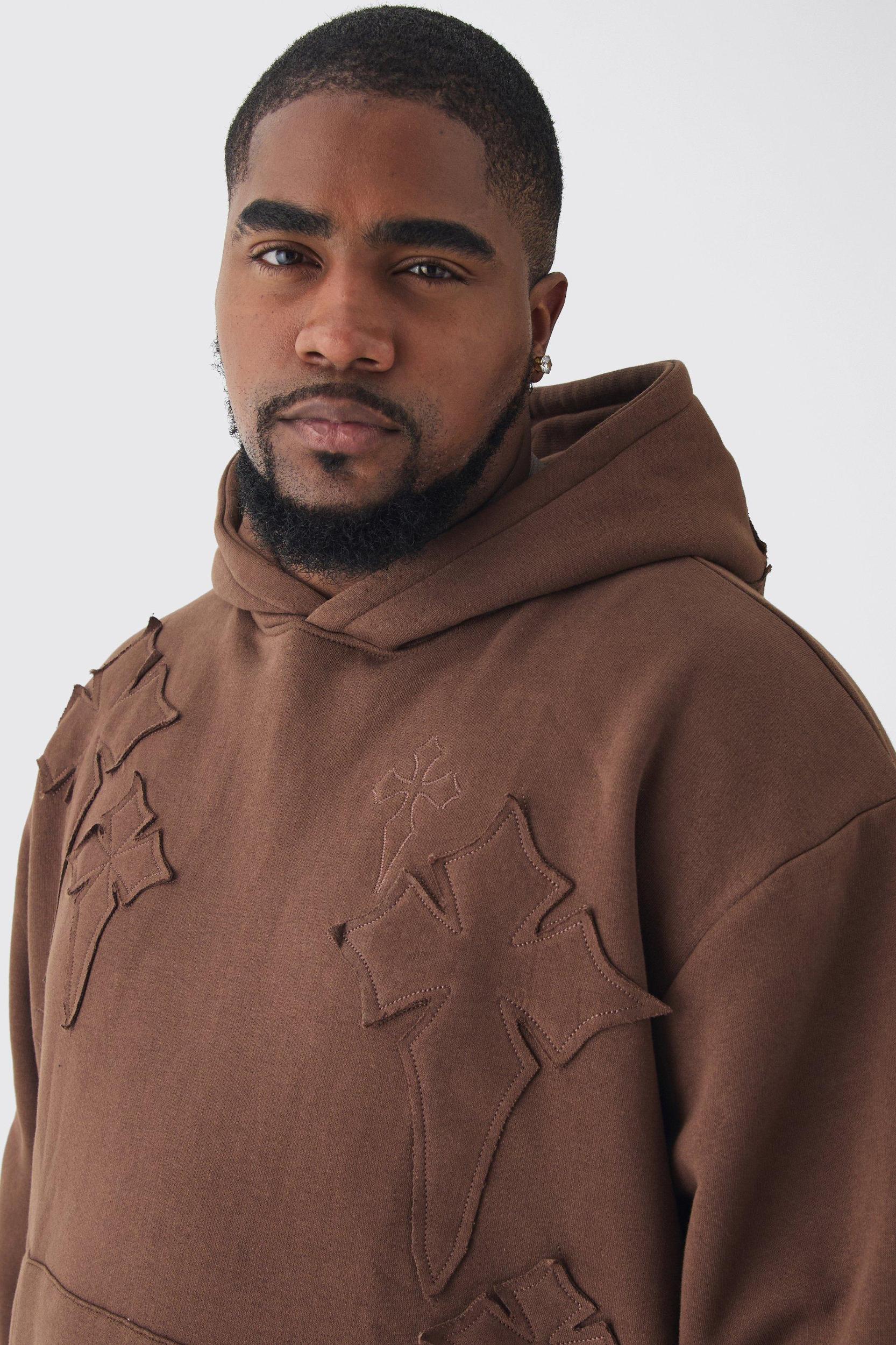 Plus Oversized Boxy Cross Applique & Relaxed Sweatpants Tracksuit | boohooMAN USA Product Image