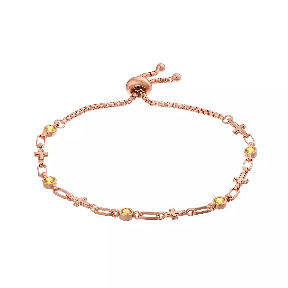 Kristen Kesho Sterling Silver Lab-Created Yellow Sapphire & Cross Link Adjustable Bolo Bracelet, Women's, Size: 9.50, Gold Tone Product Image