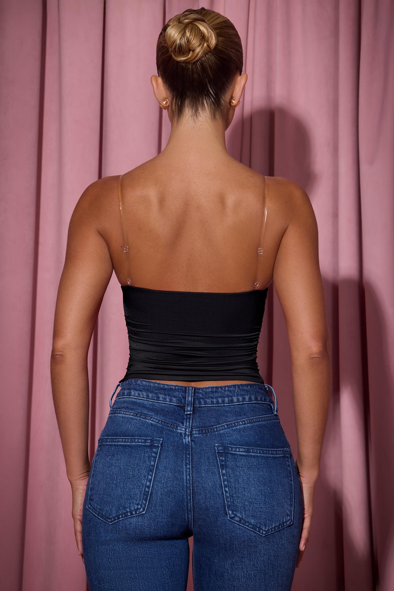 Ruched Plunge-Neck Camisole Top in Black Product Image