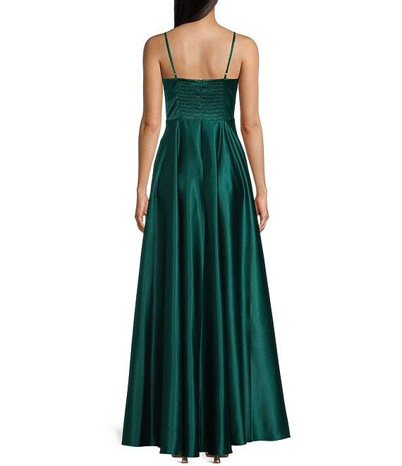 Next Up Spaghetti Strap V-Neck Front Slit Long Full Skirt Dress Product Image