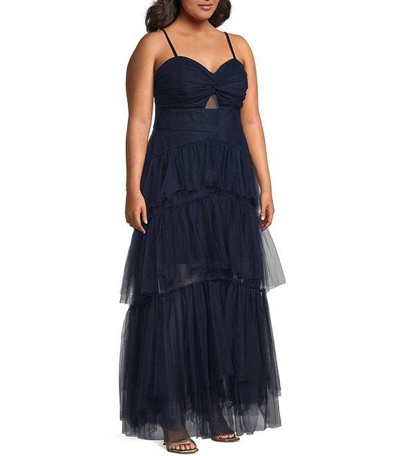 Next Up Plus Size Tulle Twist Adjustable Spaghetti Strap Double Layered Dress Product Image