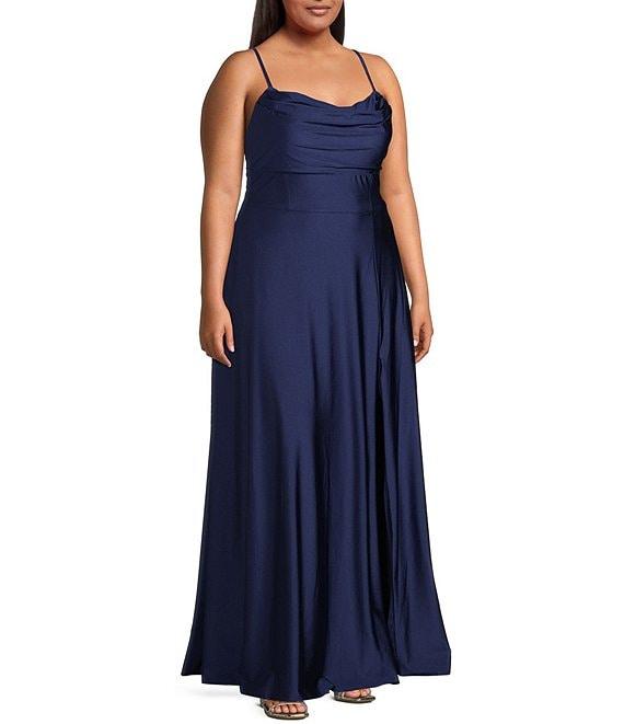 City Vibe Plus Size Scoop Neck Spaghetti Strap Tie Back Dress Product Image