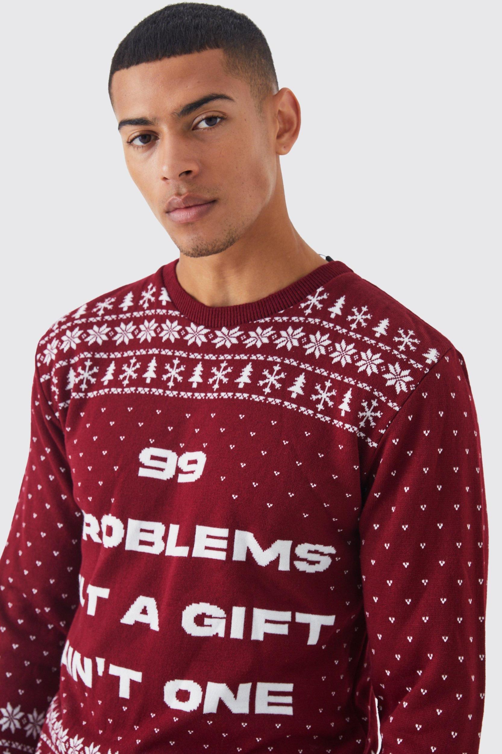 99 Problems Christmas Sweater | boohooMAN USA Product Image