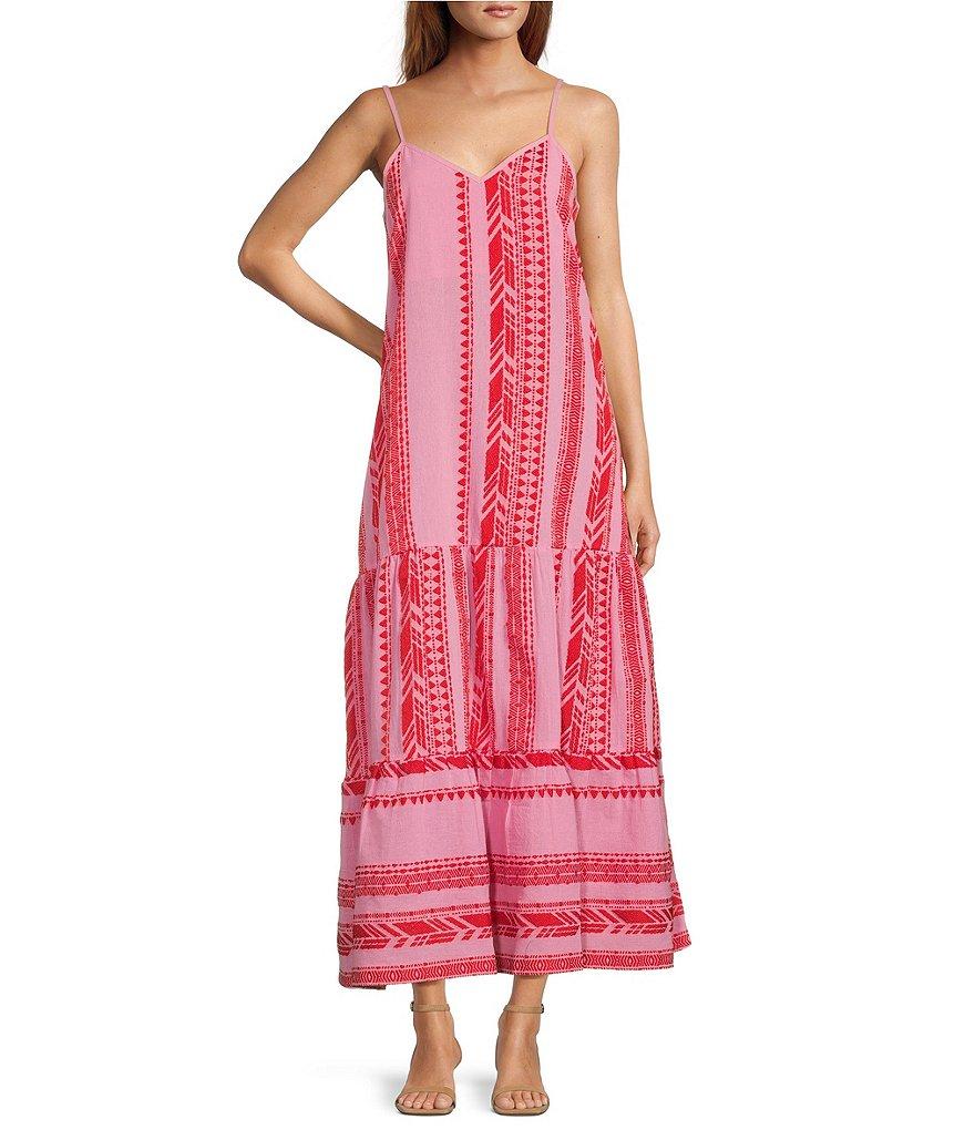 ELAN Striped Spaghetti Strap V-Neck A-Line Maxi Dress Product Image