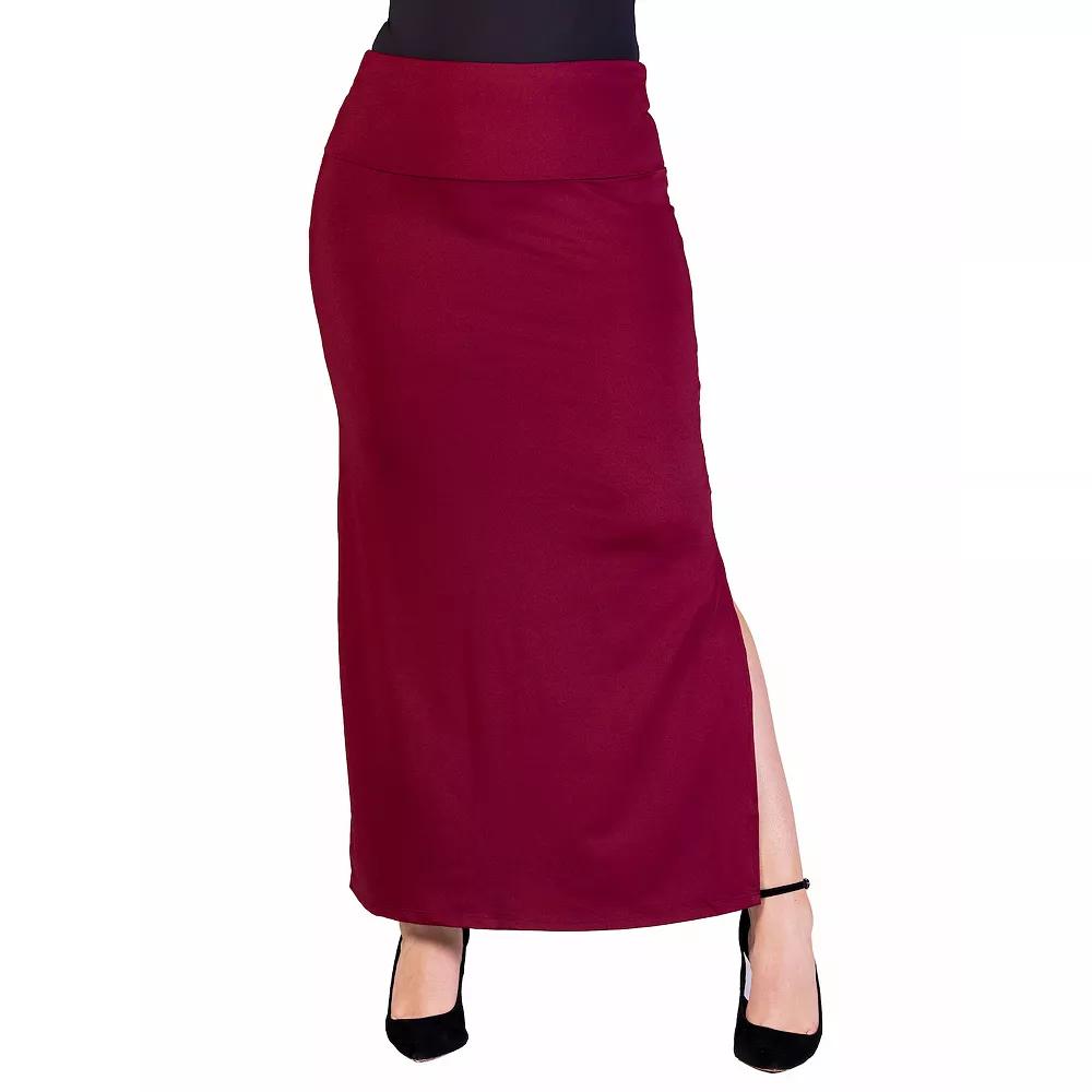 Plus Size 24Seven Comfort Apparel Versatile Side Slit Elastic Waist Maxi Skirt, Women's, Size: 1XL, Red Product Image