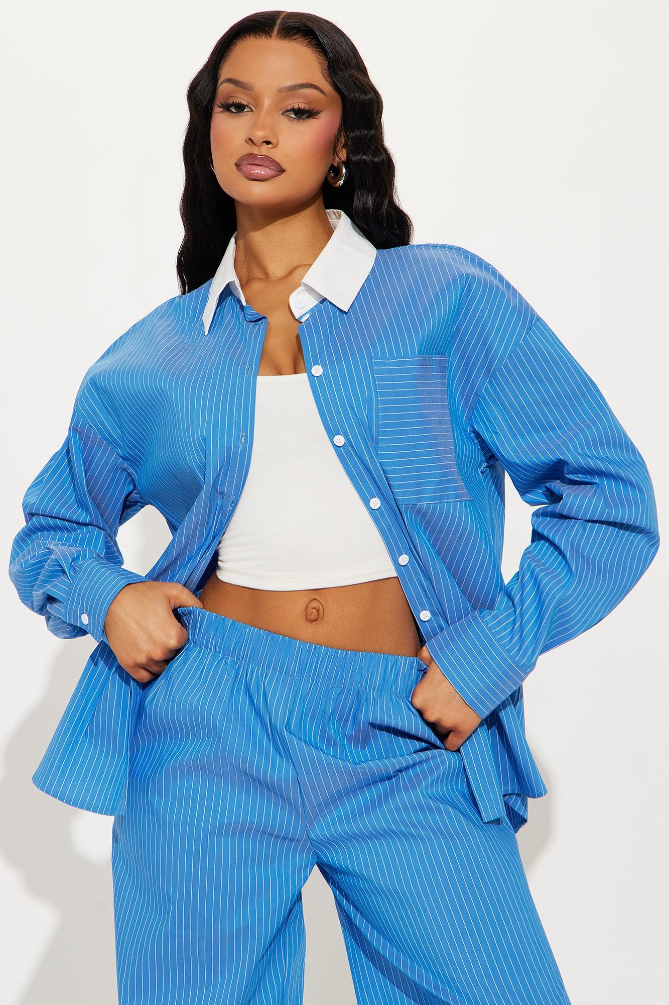 Brooke Striped Pant Set - Blue Product Image