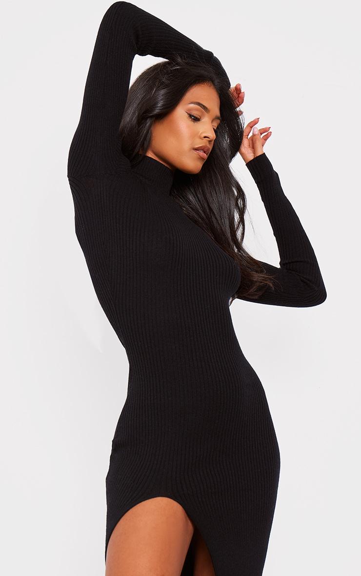 Tall Black Knitted Ribbed Side Split Maxi Dress Product Image
