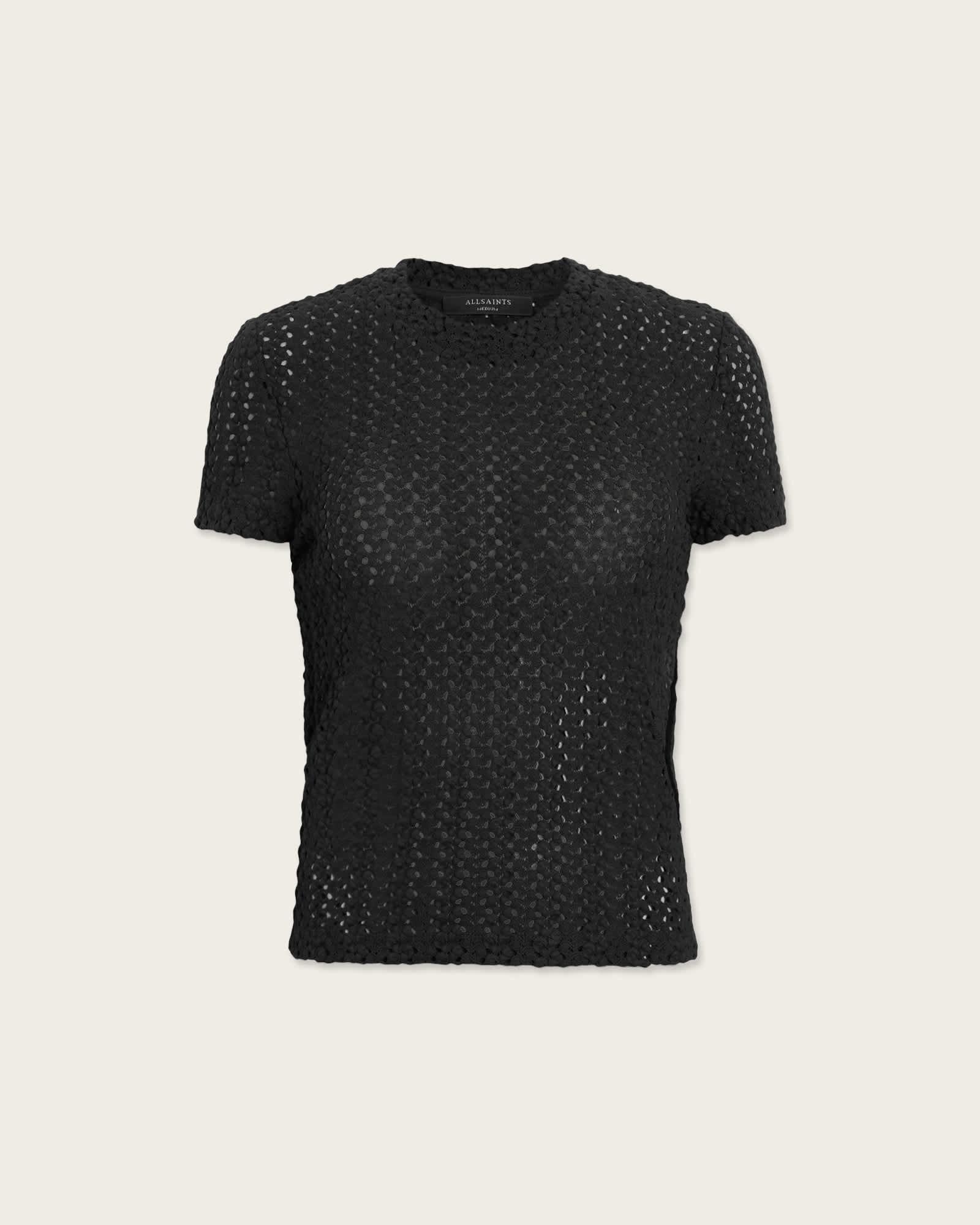 Karma Crochet Stevie Slim Fit T-Shirt Black | ALLSAINTS US Product Image