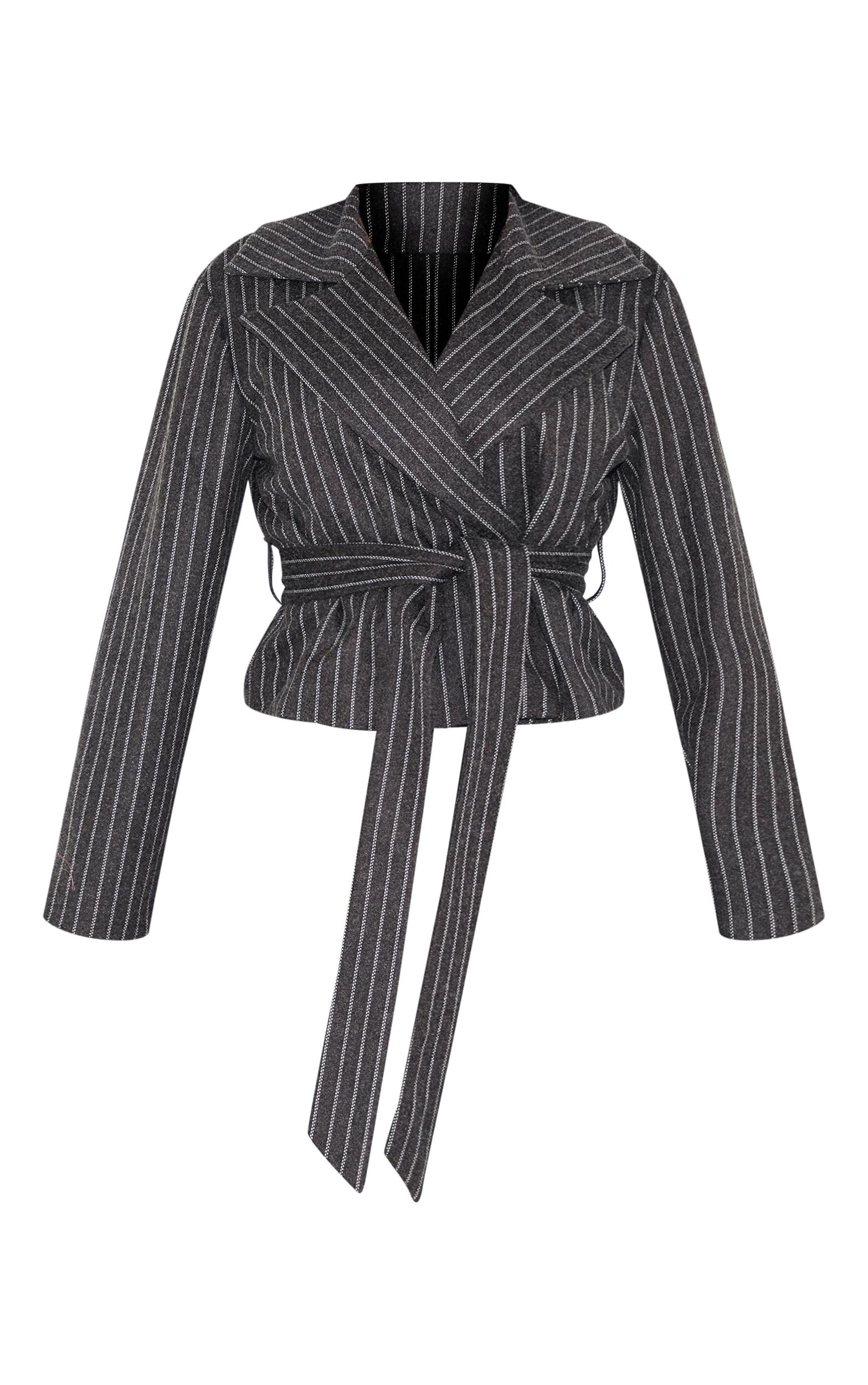 Shape Grey Wool Look Pinstripe Belted Jacket Product Image