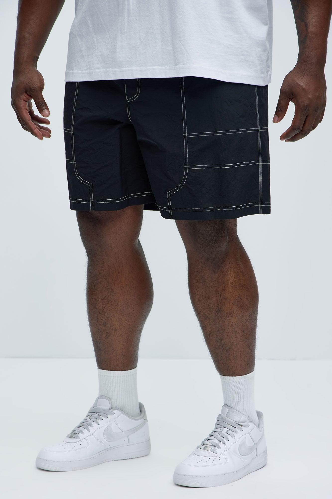 Nylon Contrast Stitch Relaxed Shorts - Black Product Image