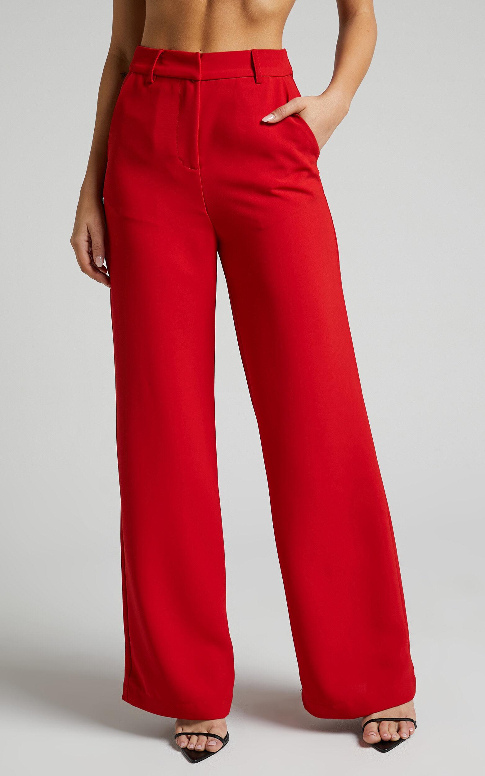 Bonnie Pants - High Waisted Tailored Wide Leg Pants in Red Product Image