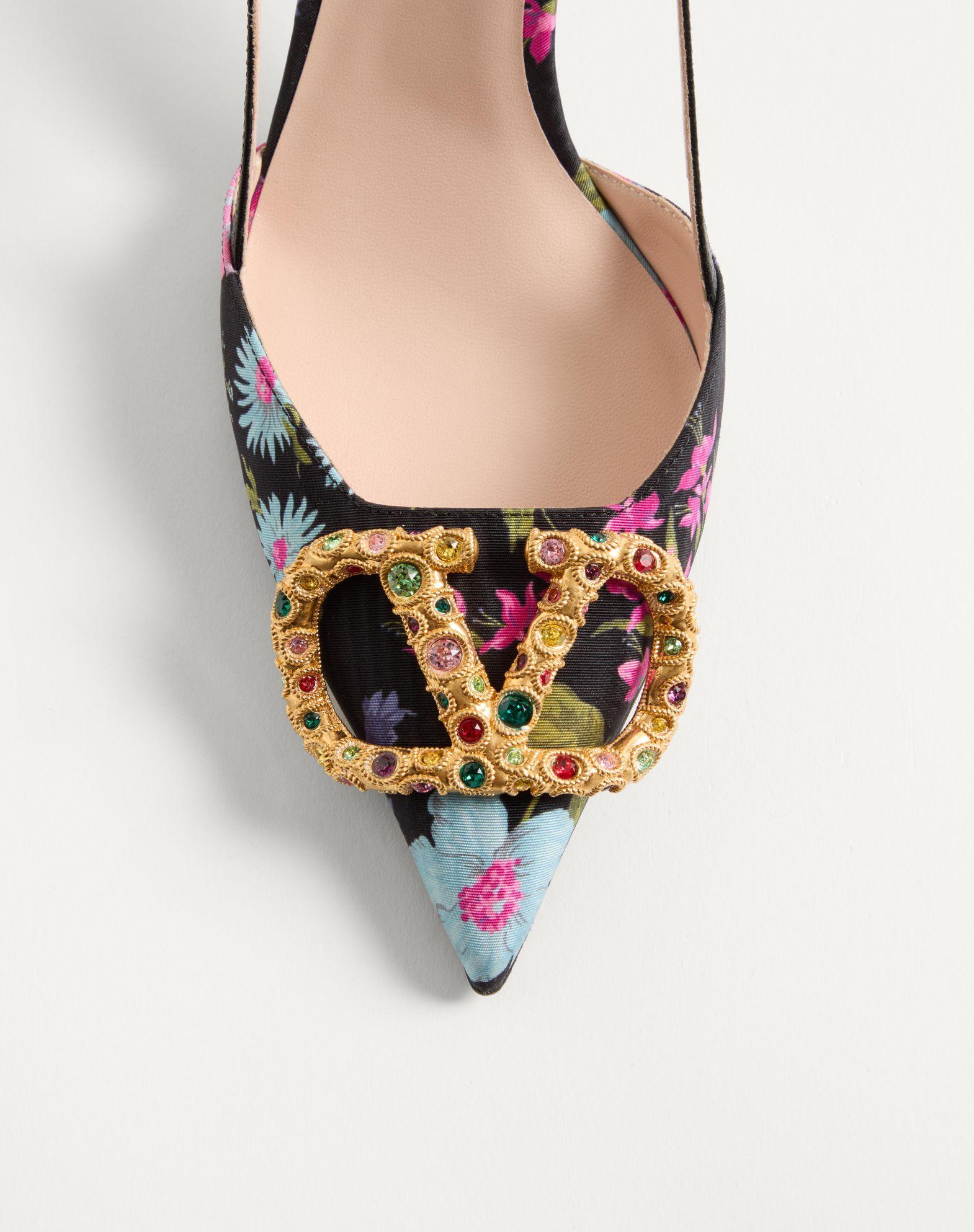 VLogo Signature Slingback Pumps in Papier Floral Moiré Fabric 80mm Product Image