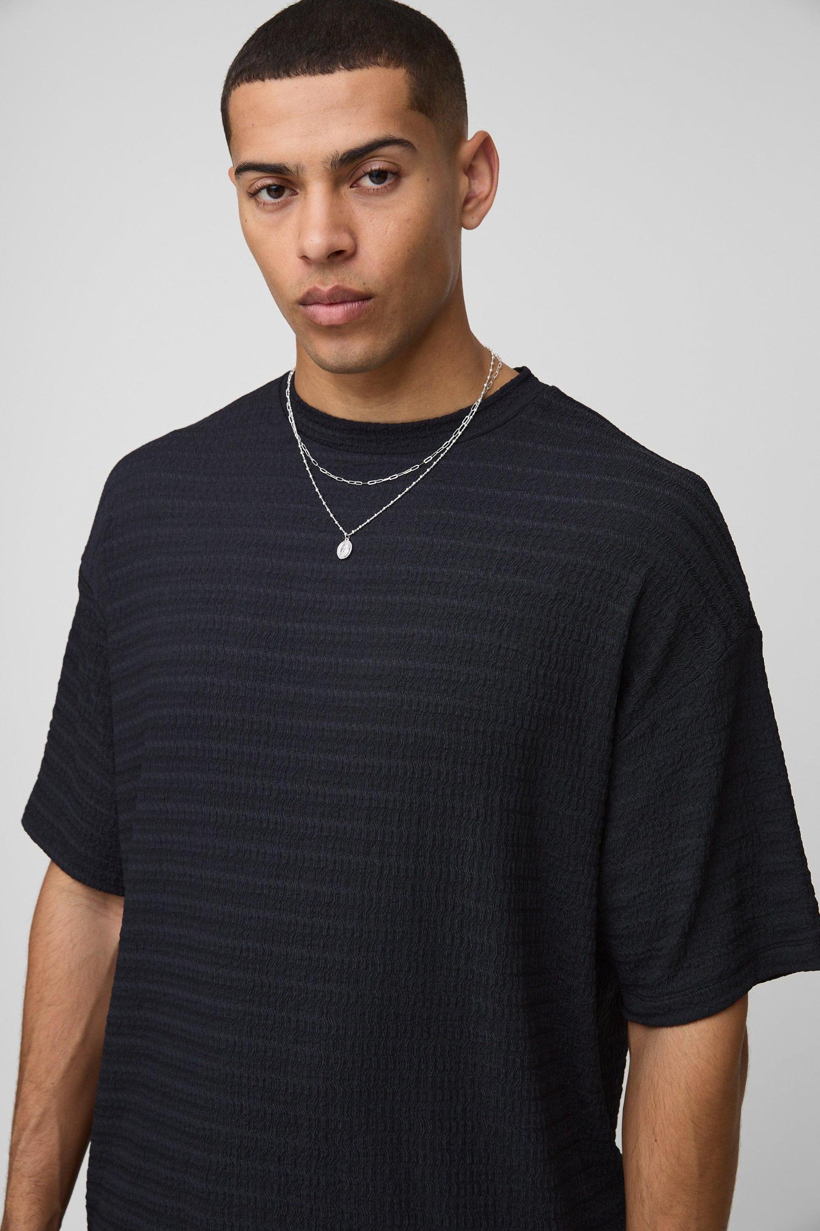Oversized Jacquard Texture T-Shirt | boohooMAN USA Product Image