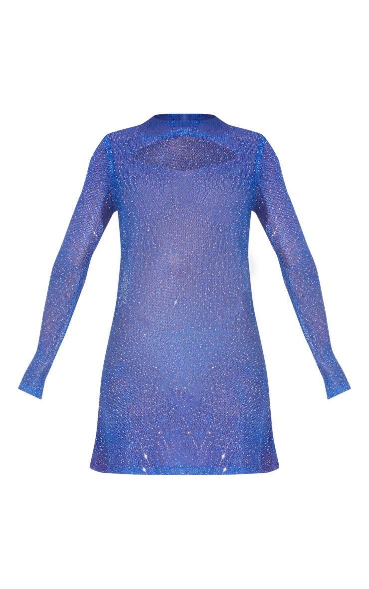Cobalt Sequin Knitted Cowl Neck Mini Dress Product Image