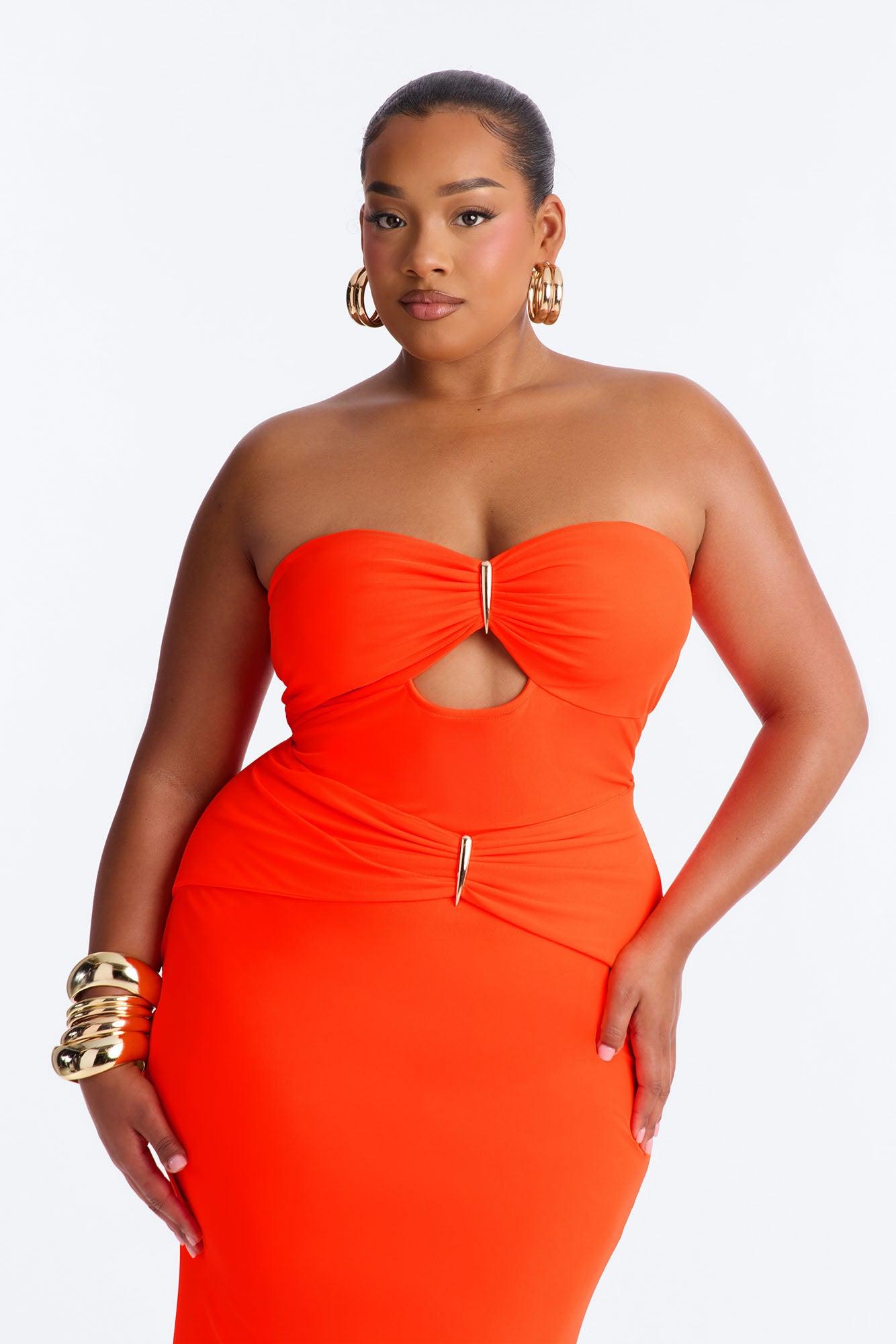 Tropical Bliss Solid Cut Out Mesh Maxi Dress - Neon Coral Female Product Image