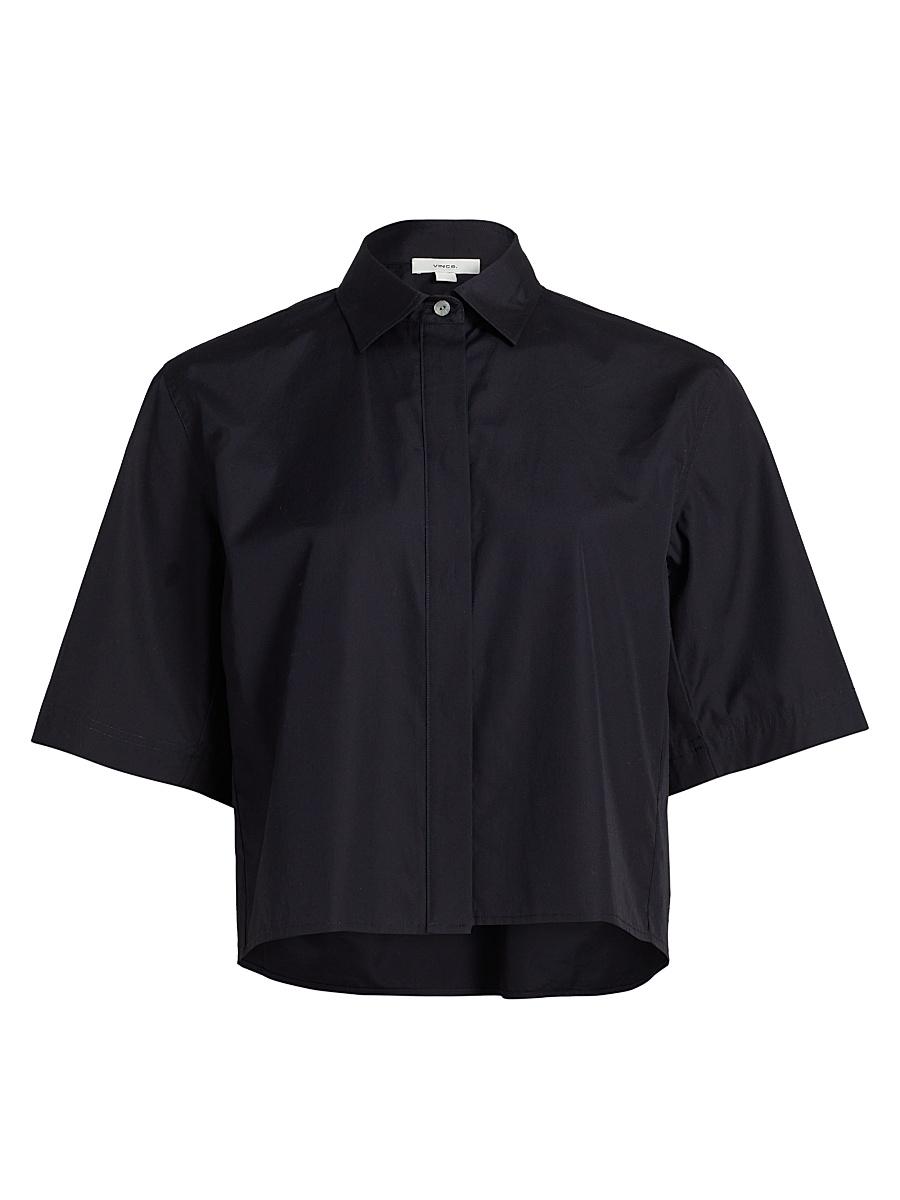Womens Cotton Short-Sleeve Cropped Shirt Vince Product Image