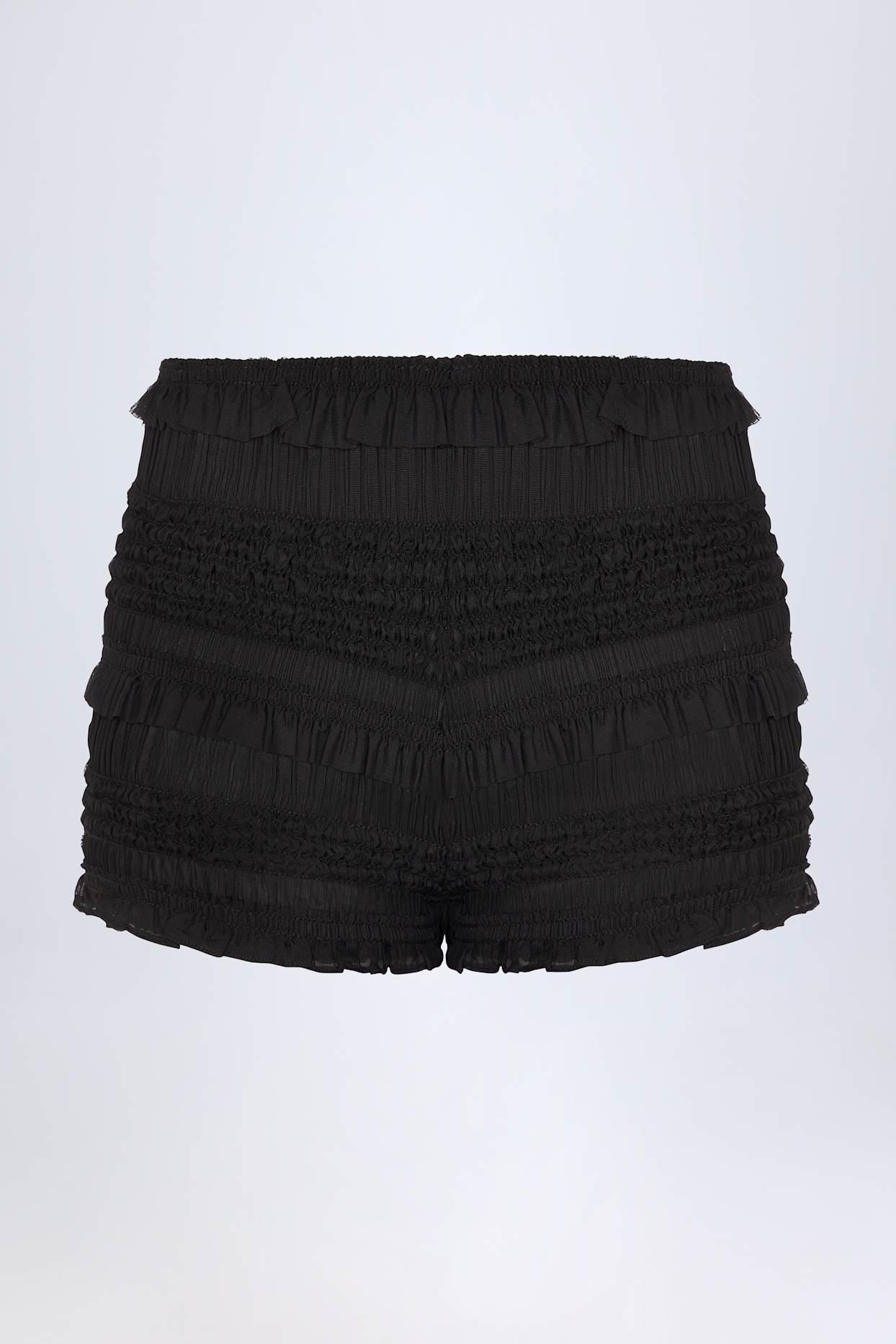 Ruffled Mid-Rise Shorts in Black Product Image
