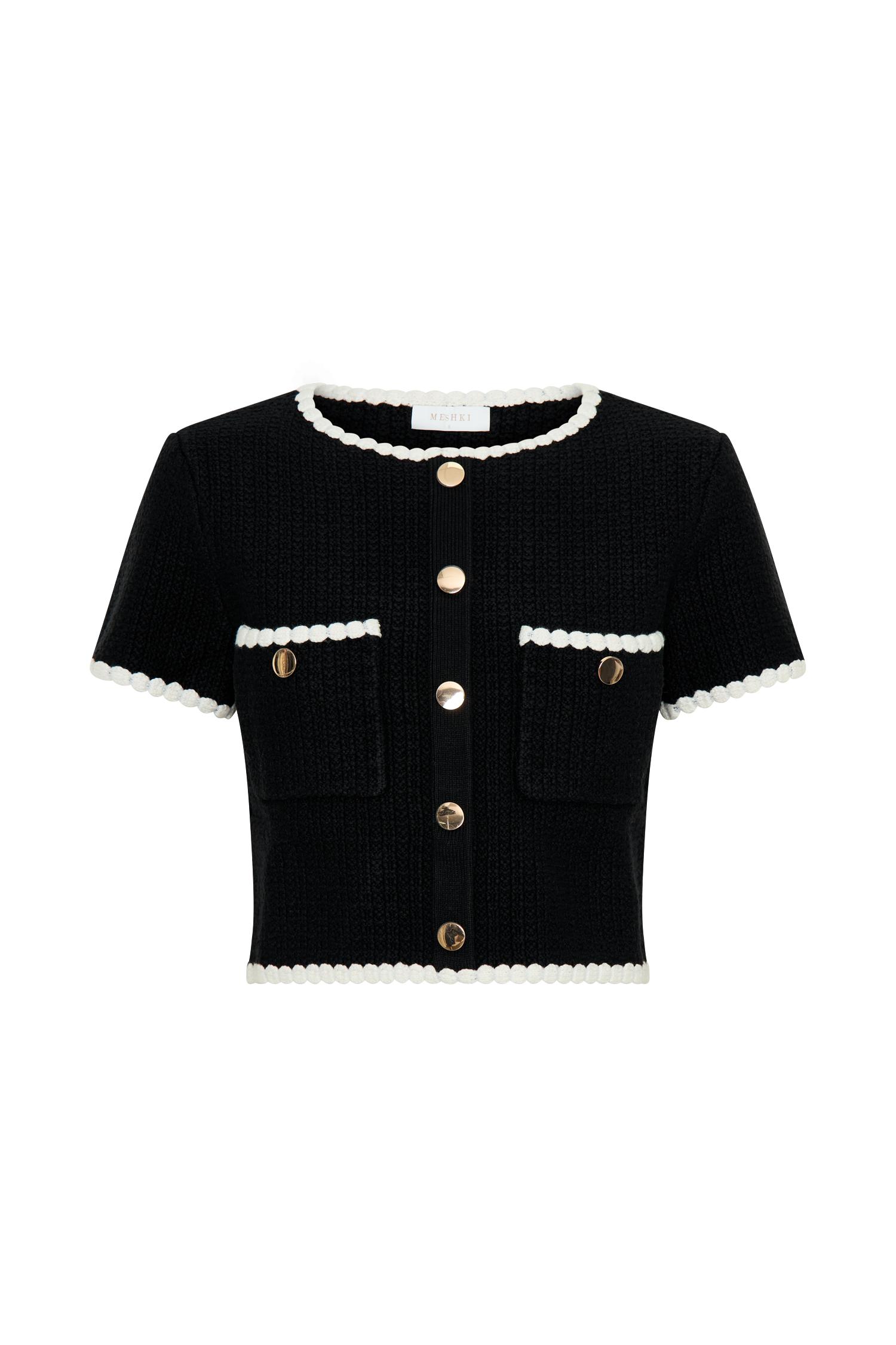 Saffron Contrast Knit Top - Black/White Product Image
