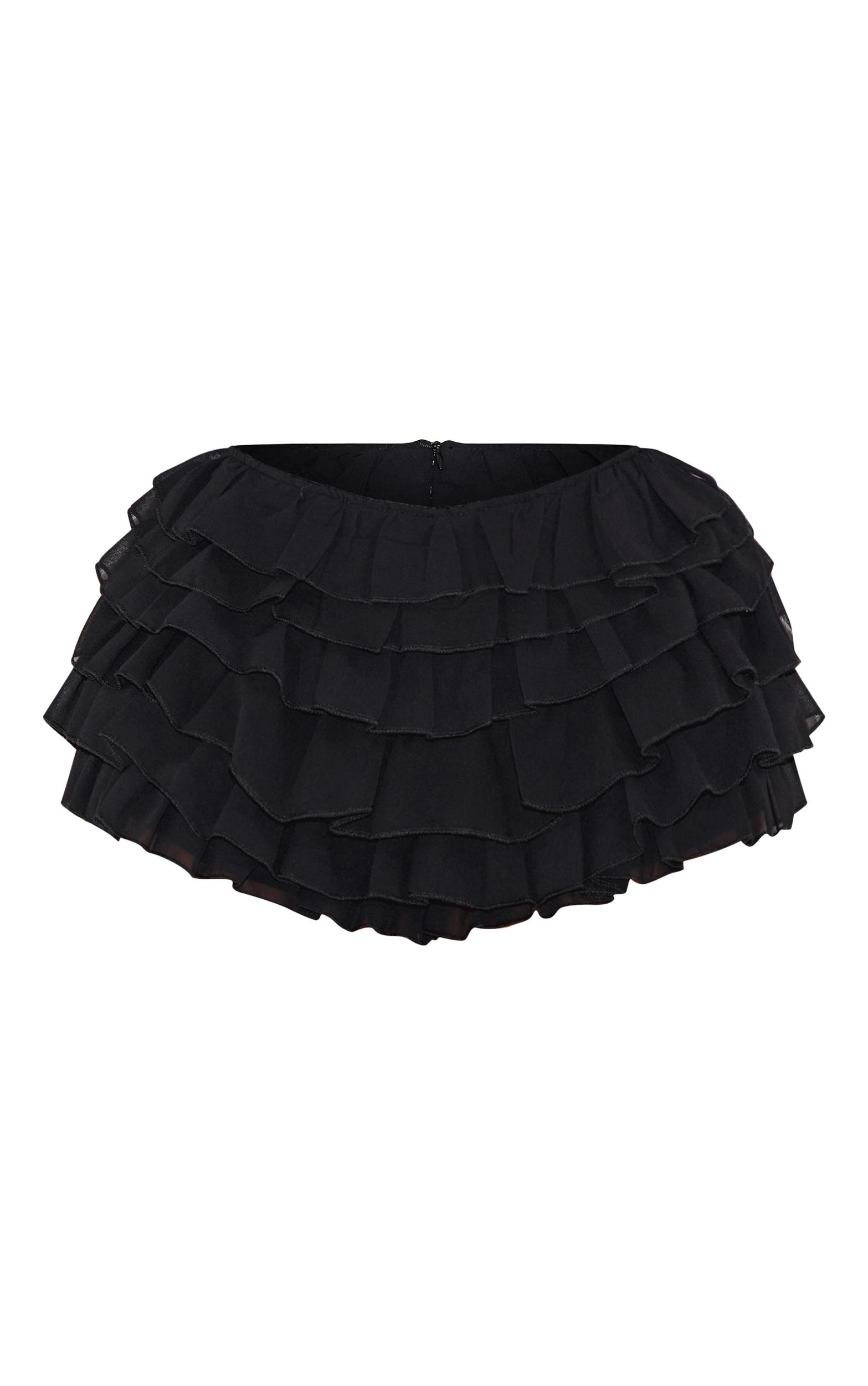 Shape Black Chiffon Ruffle Low Rise Hot Pants Product Image