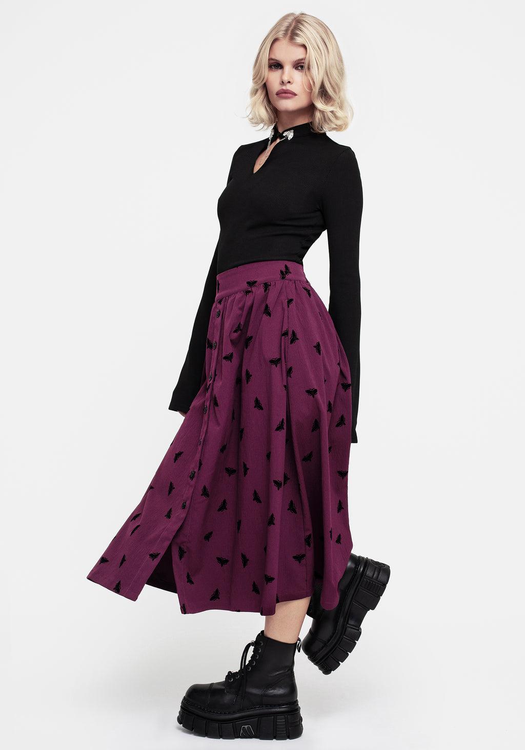 Styx Moth Flocked Velour Print Midi Skirt Product Image