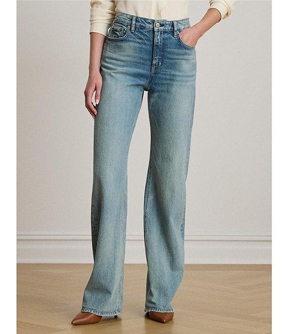 Lauren Ralph Lauren High Rise Wide Leg Denim Jeans Product Image