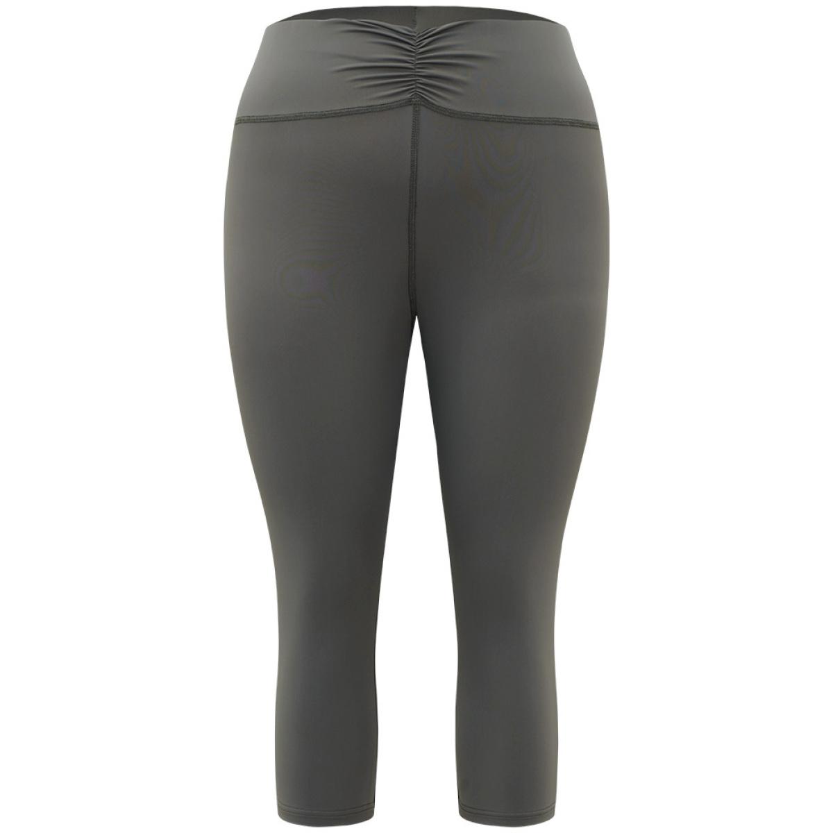 Plus Size Plain Elastic Waist Ruched Skinny Cropped Leggings Women Gray Elegant High stretch Skinny High Rise Dailywear Leggings BloomChic 28/5X Product Image