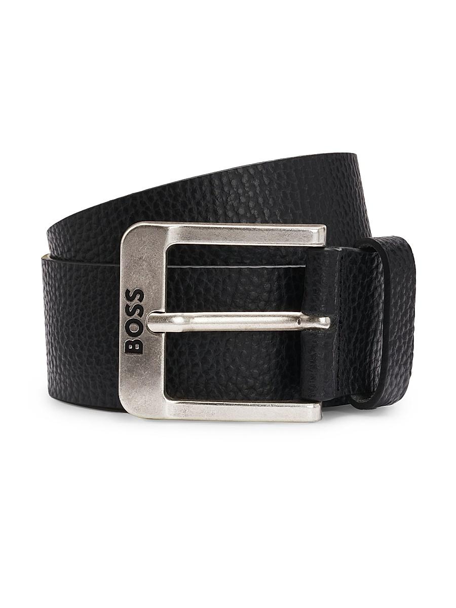 Mens Italian-Leather Belt with Logo Buckle Product Image