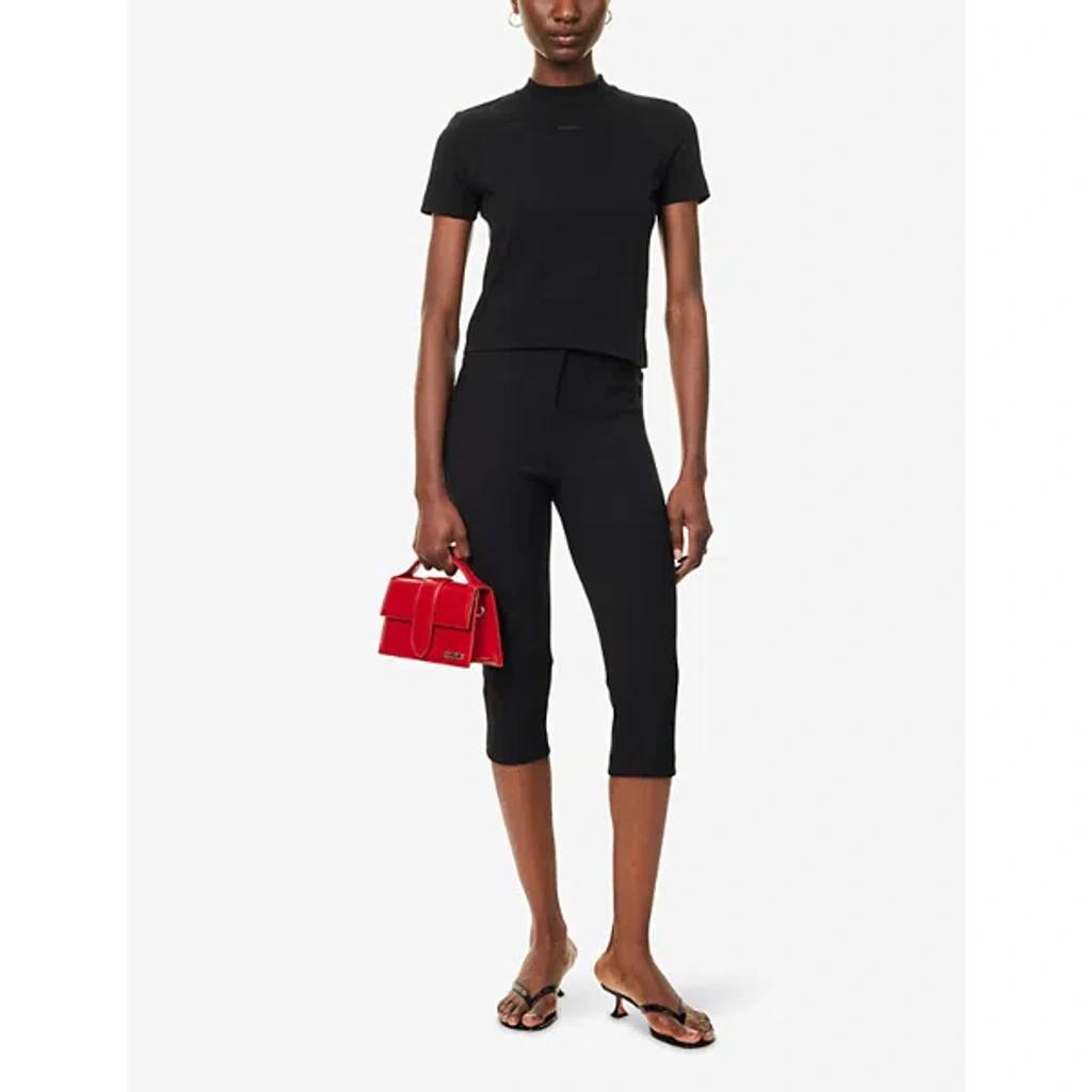JACQUEMUS Black Fitted T-shirt With Logo Patch In Stretch Cotton Woman Product Image