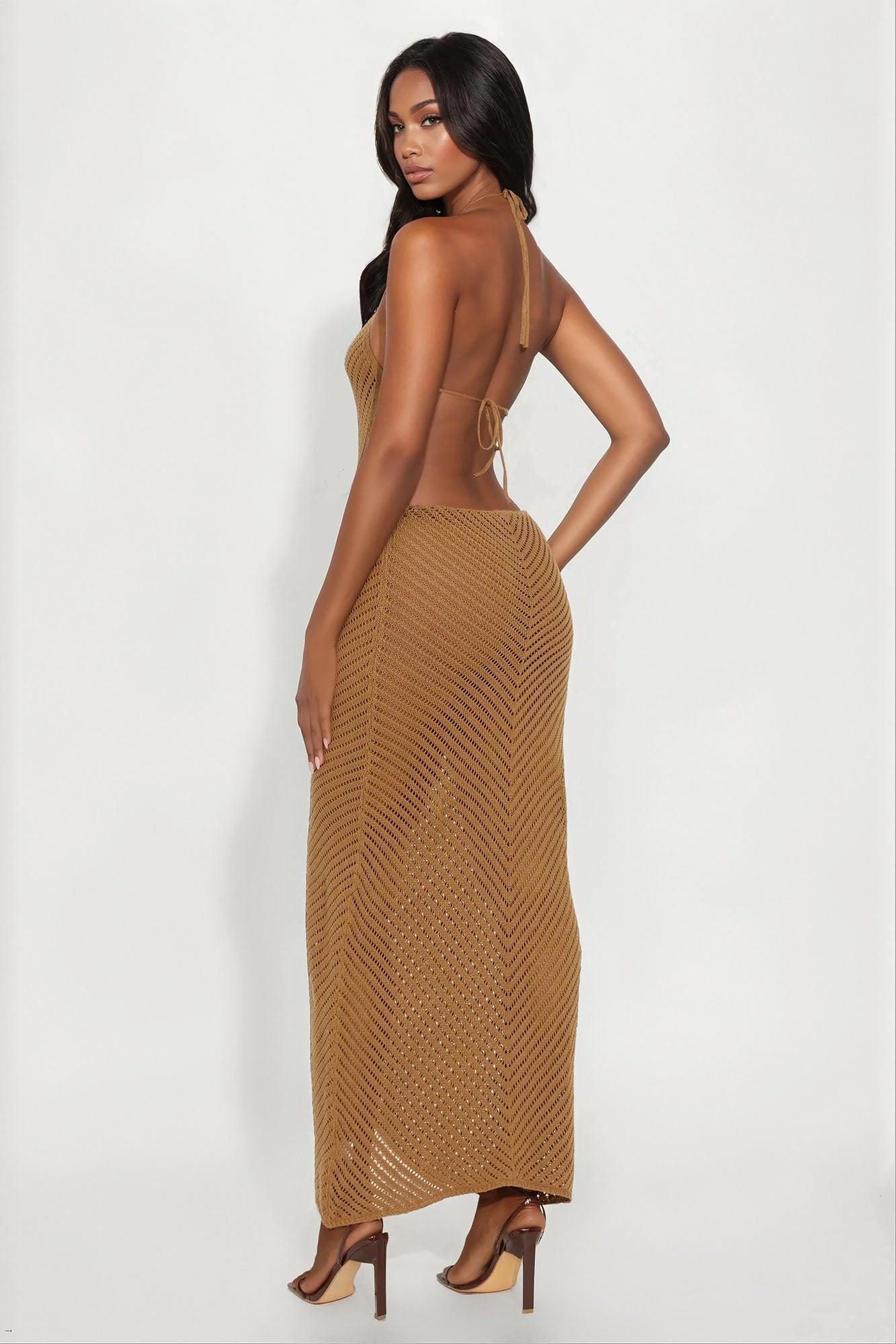 Nicki Crochet Backless Maxi Dress - Tan Female Product Image