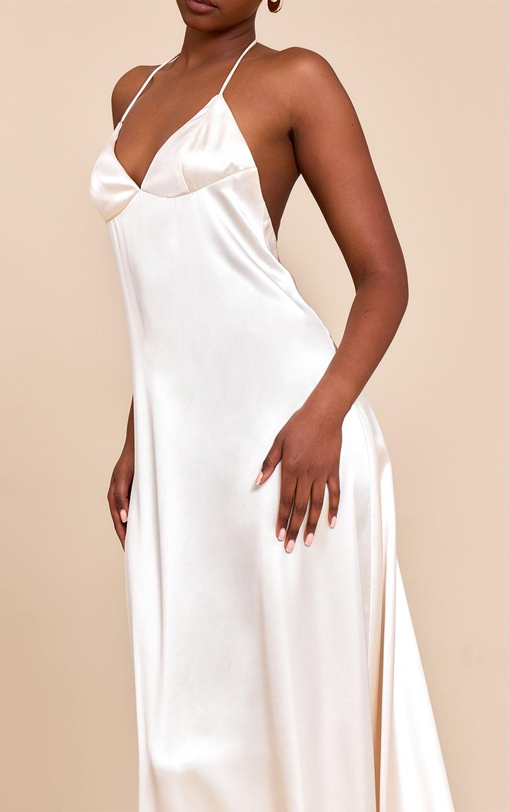  Natural Satin Lace Up Back Maxi Slip Dress Product Image