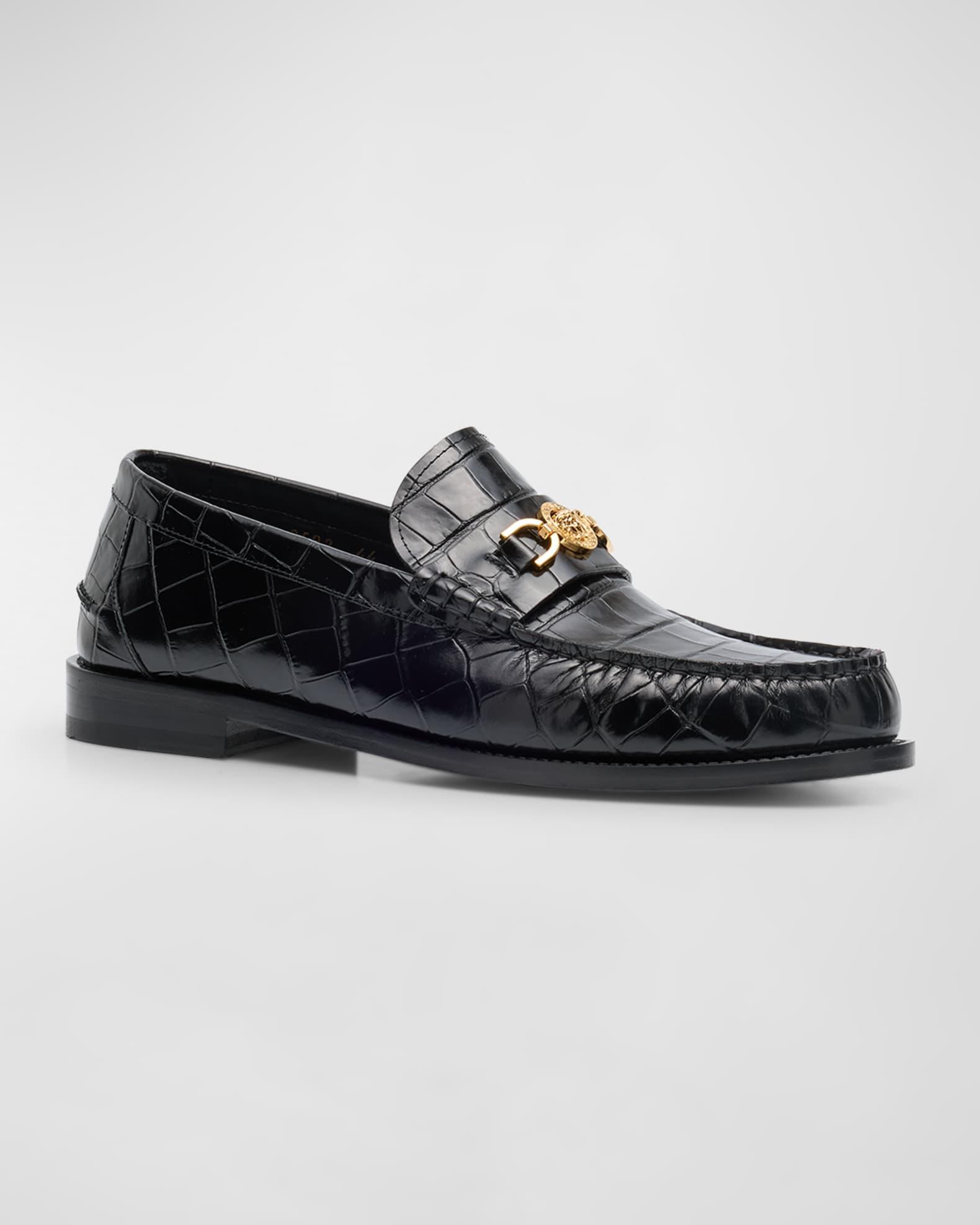 Men's Croc-Effect Medusa Coin Bit Loafers Product Image