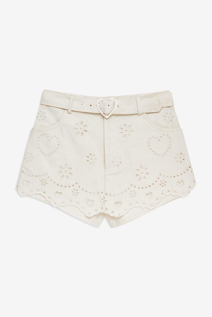 Heart Eyelet Denim Skort — White Product Image