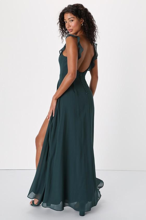 Dreamy Admiration Emerald Green Ruffled Maxi Dress Product Image
