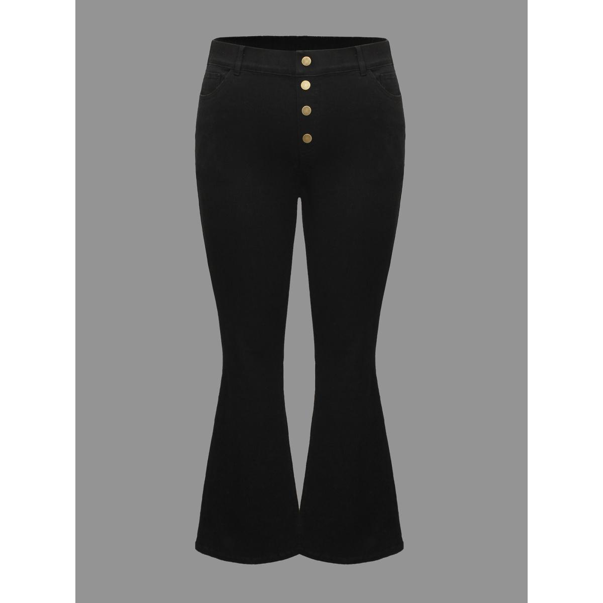 Plus Size Black Wash Buckle Detail Bootcut Jeans Women Denimblack Elegant Button Medium stretch Slanted pocket Jeans BloomChic 24/3X Product Image