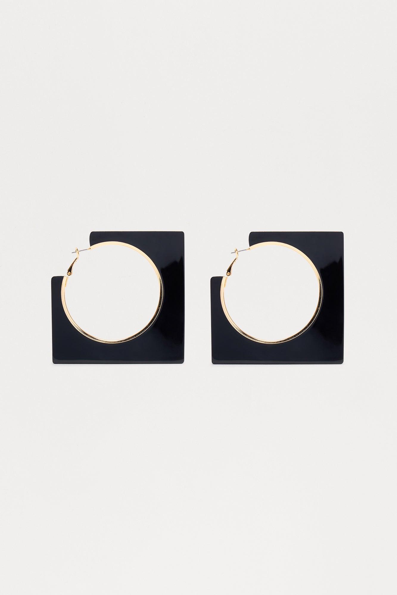 Jolie Abstract Hoop Earrings - Black Female Product Image