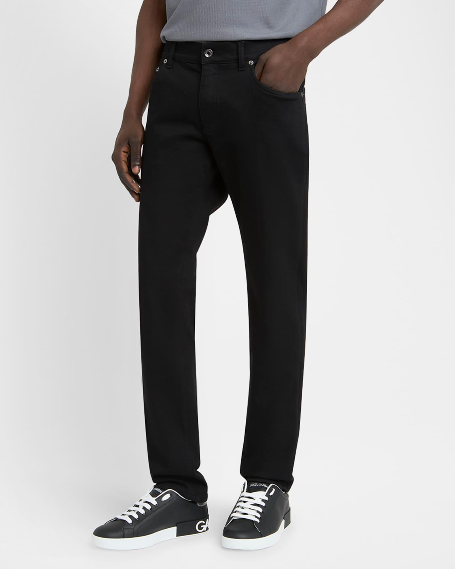 Men's Black Denim Slim Five-Pocket Pants Product Image