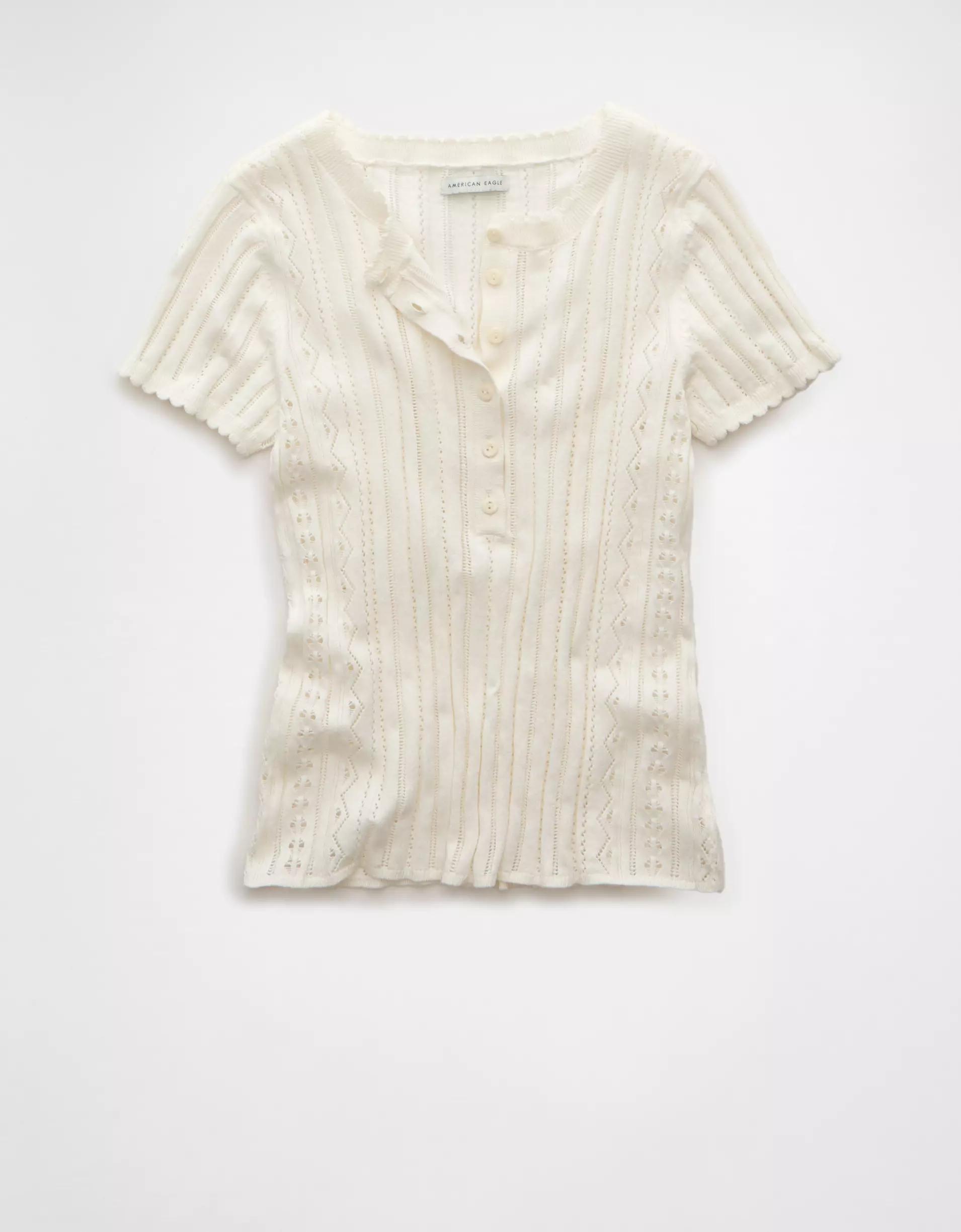 AE Henley Pointelle Sweater T-Shirt Product Image