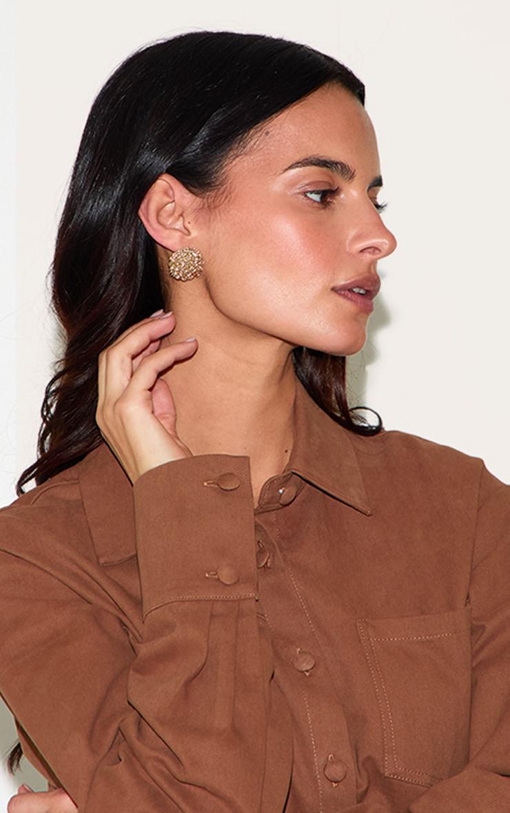 Gold Textured Circular Stud Earrings Product Image