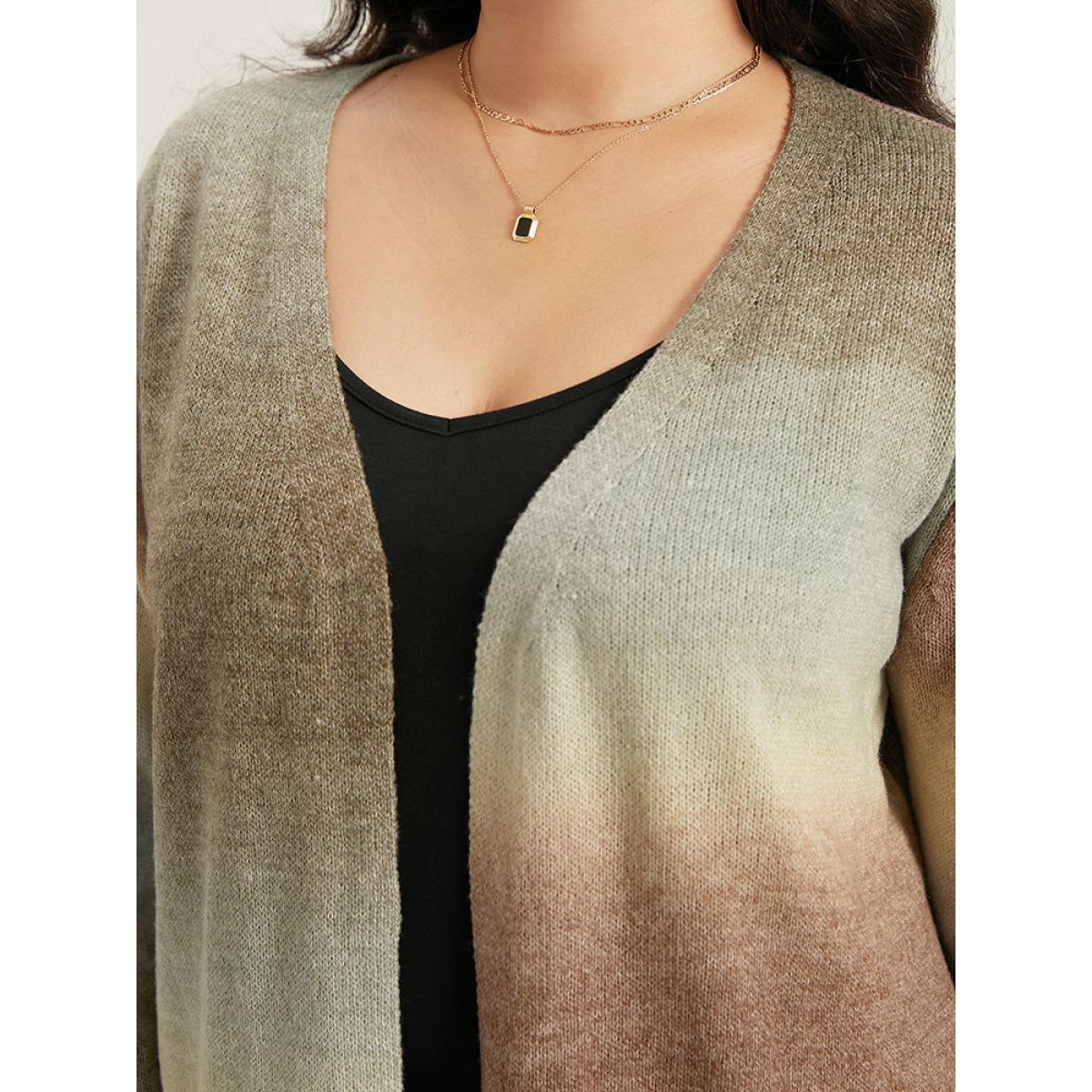 Plus Size Ombre Fringe Trim Open Front Cardigan Multicolor Women Casual Loose Long Sleeve Dailywear Cardigans BloomChic 26/4X Product Image