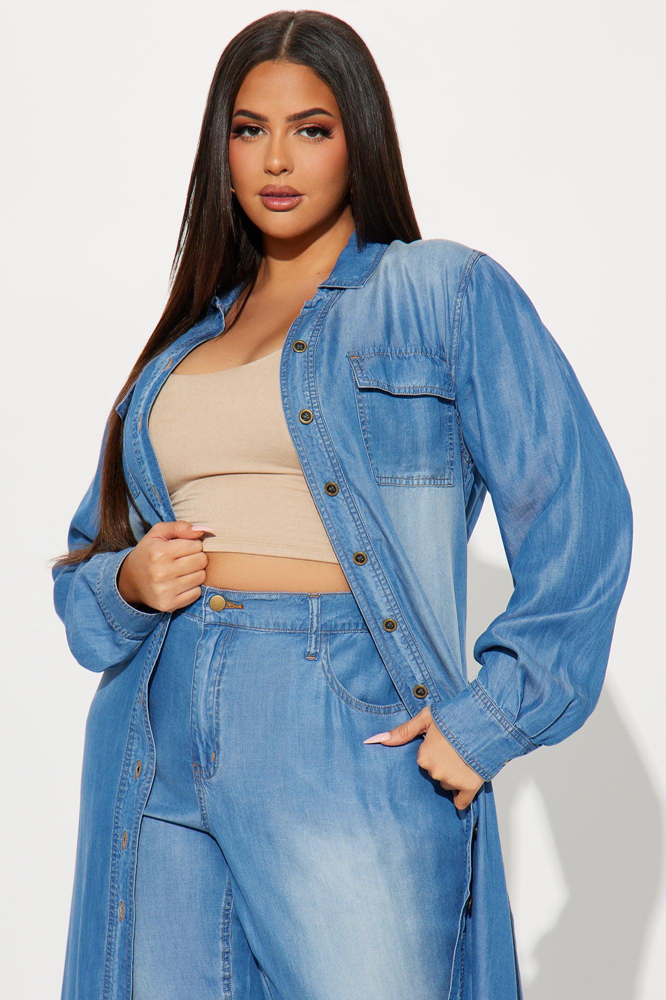 Urban Blues Washed Wide Leg Pant Set - Medium Wash Product Image