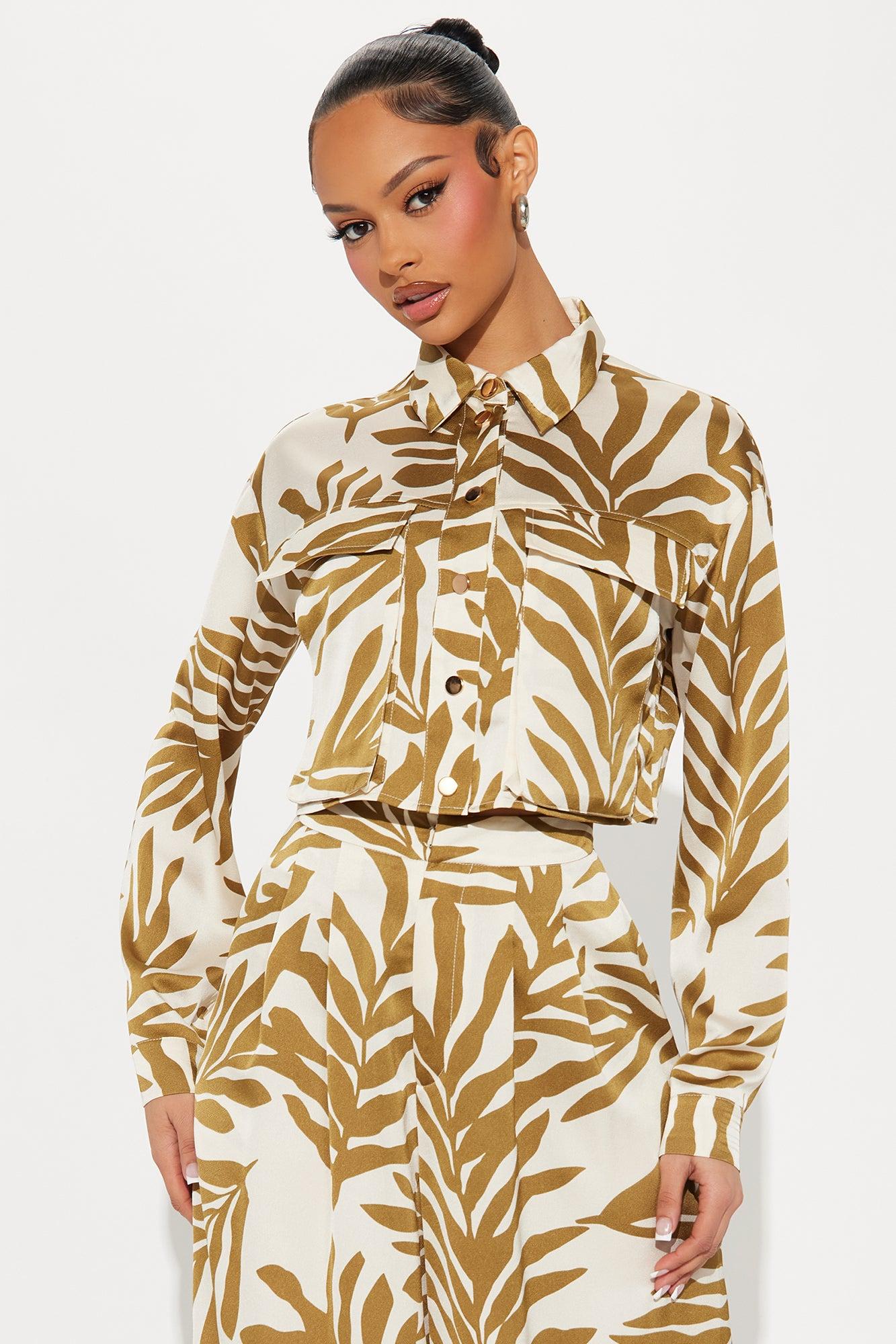 Tropical Moment Satin Pant Set  - Green/combo Product Image