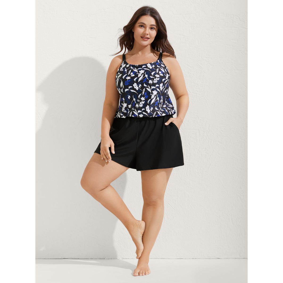 Plus Size Floral Contrast One-Piece Swimsuit Women's Swimwear Black Beach Curve Bathing Suits High stretch One Pieces BloomChic 30/6X Product Image