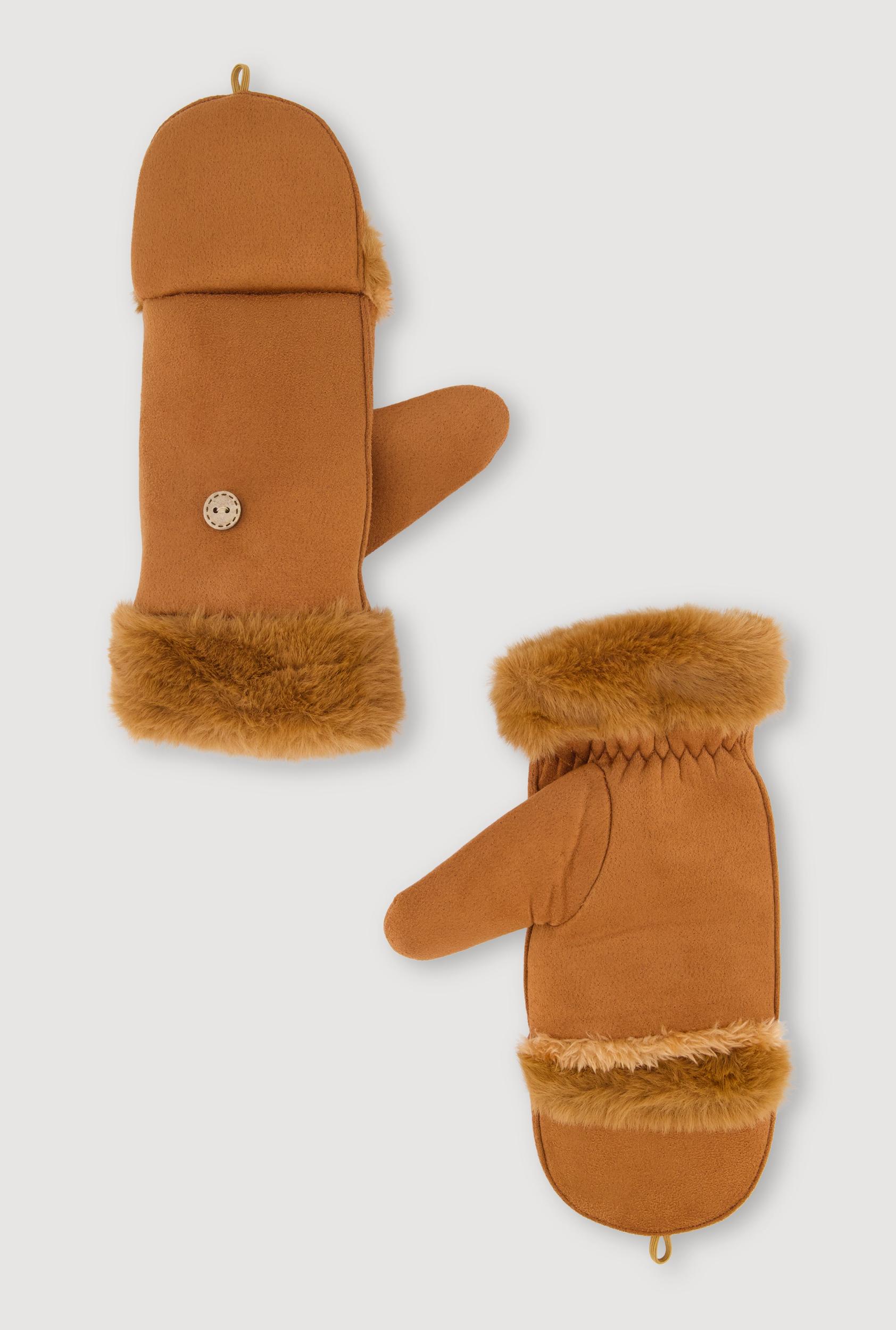 Faux Fur Trim Fold Over Mittens Female Product Image