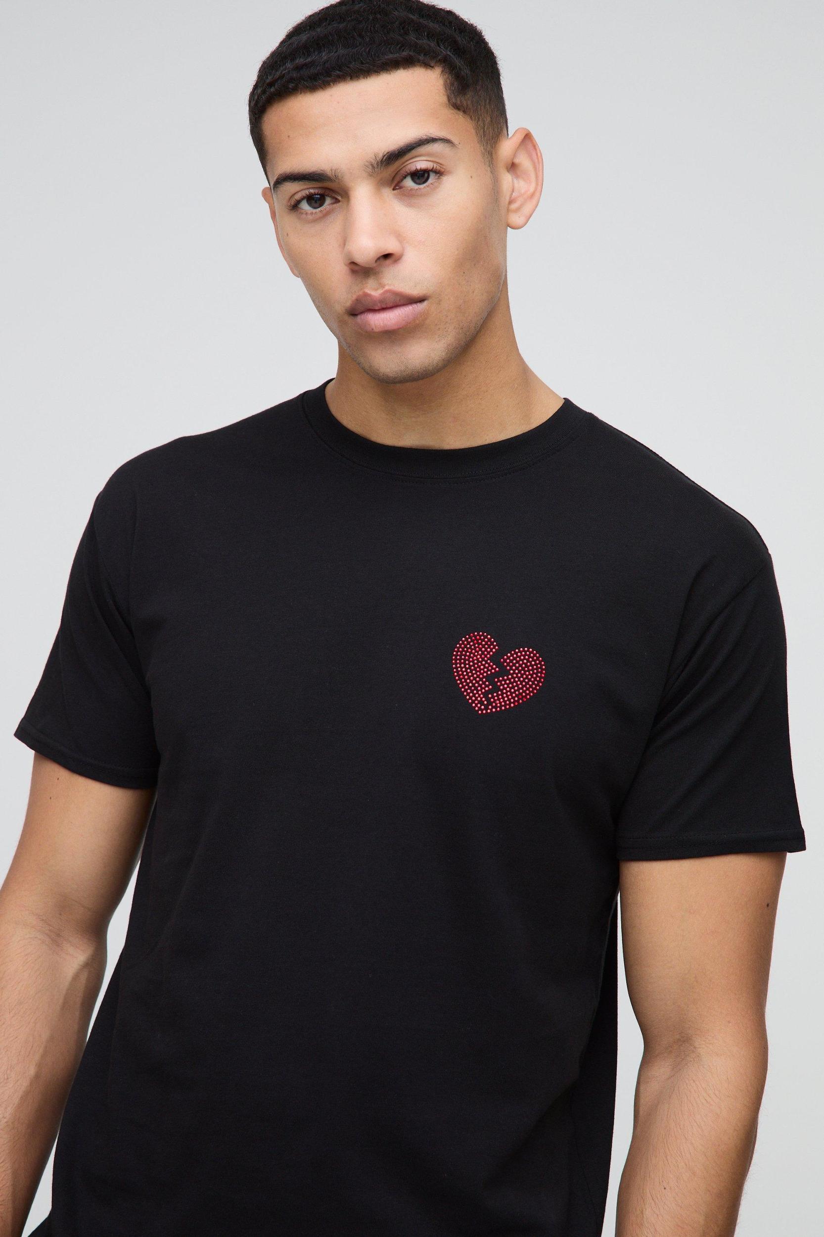 Regular Broken Heart Rhinestone Graphic T-Shirt | boohooMAN USA Product Image