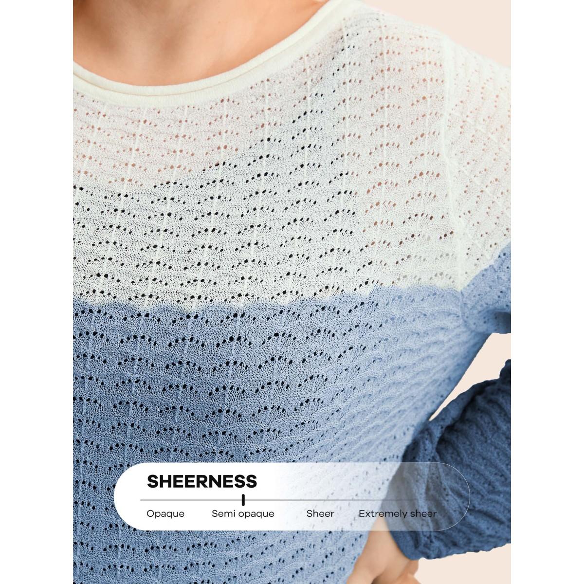 Plus Size Color Contrast Boat Neck Lightweight Pullover Skyblue Women Casual Loose Long Sleeve Boat Neck Everyday Pullovers BloomChic 10/M Product Image