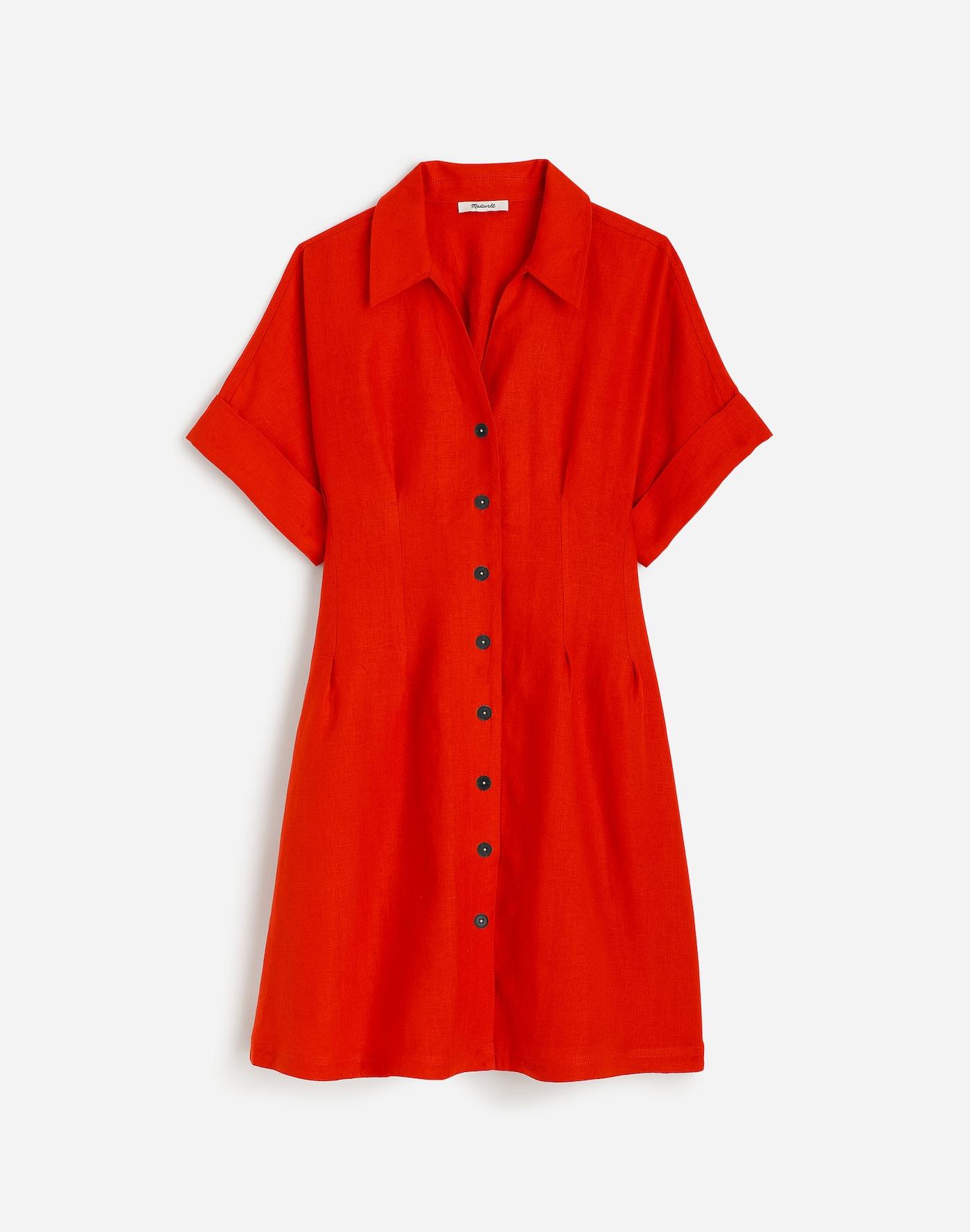 Pleated Mini Shirtdress in 100% Linen Product Image