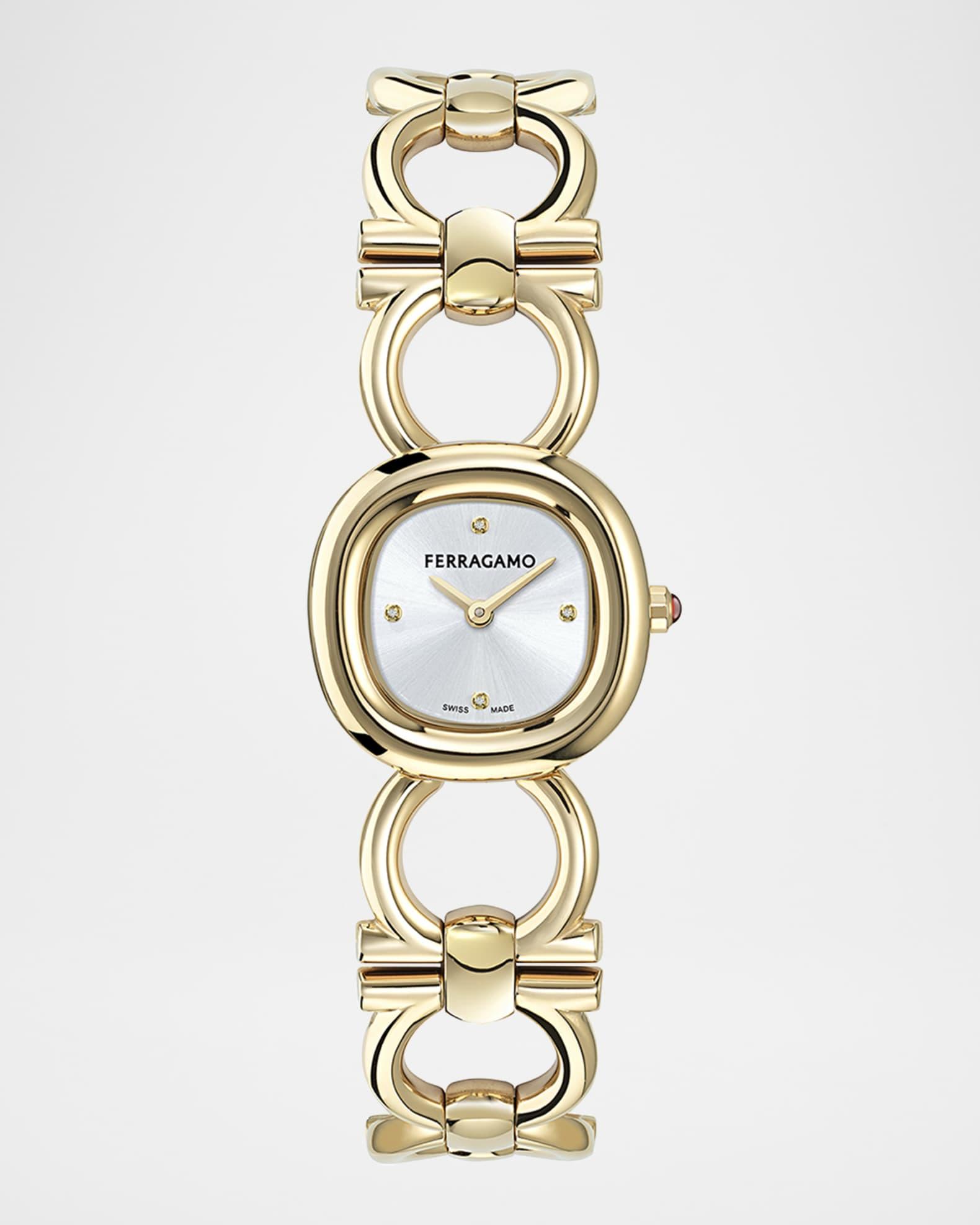 25mm Double Gancini BraceleDouble Gancini 25MM IP Yellow Gold Diamond Watch Product Image