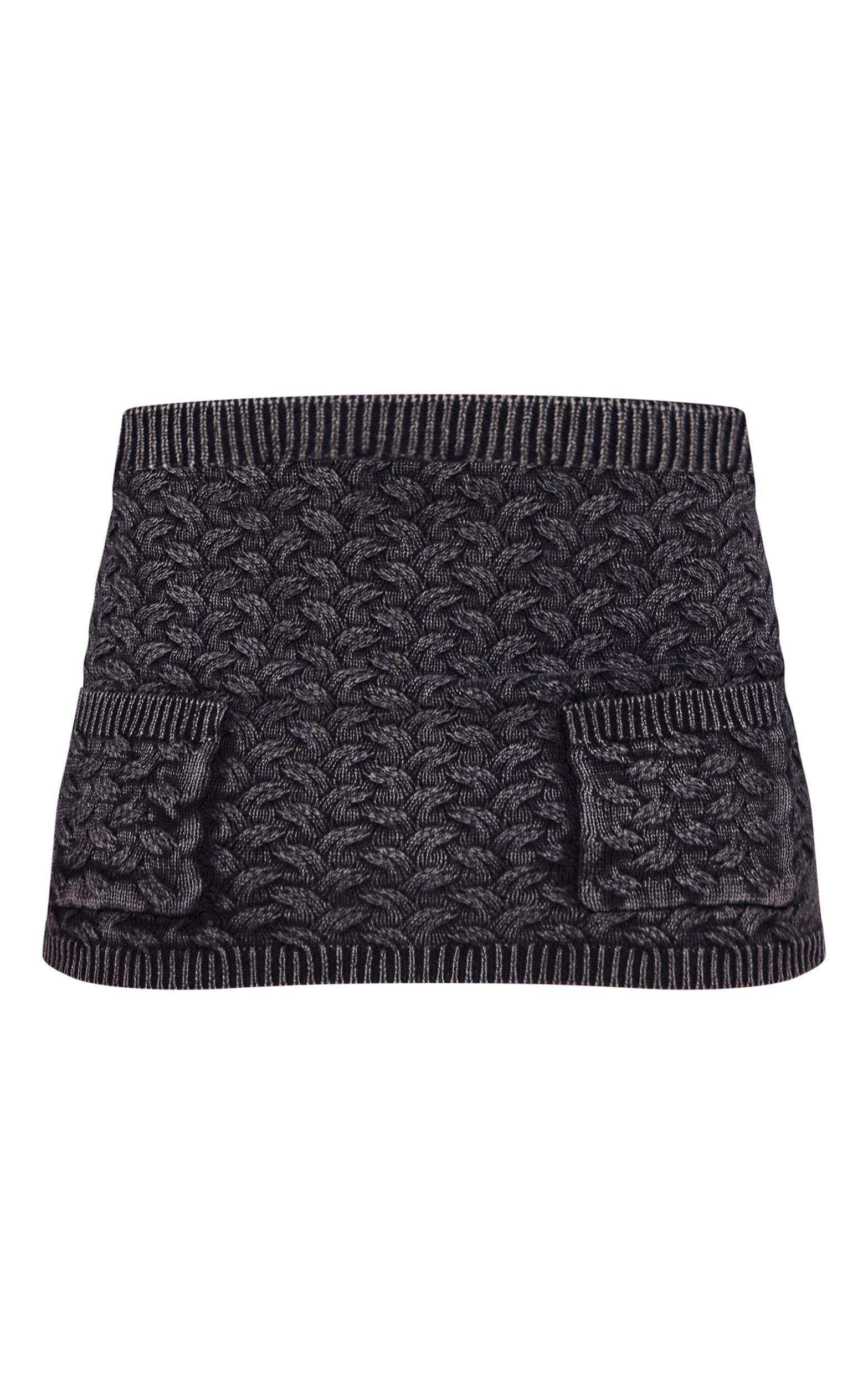 Petite Black Cable Knit Pocket Mini Skirt Product Image